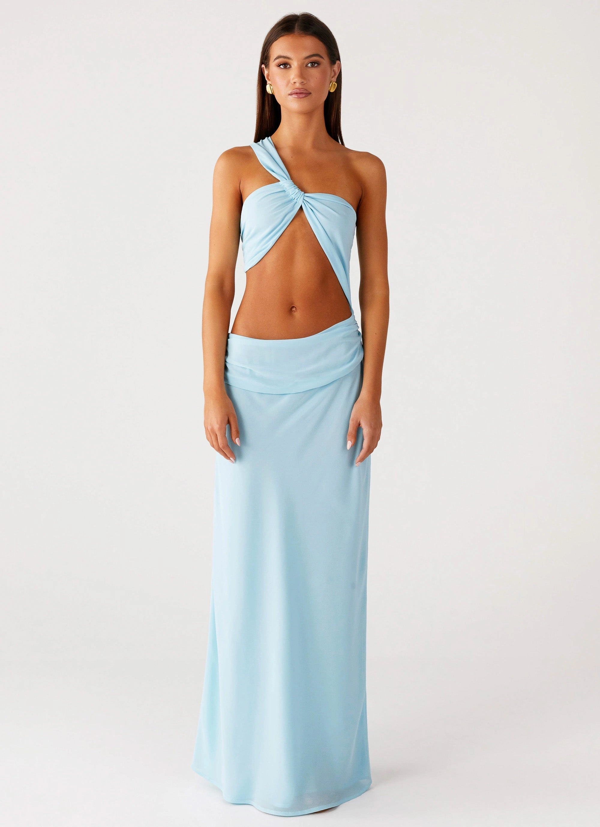 Cindelle One Shoulder Maxi Dress - Turquoise Shiny surface Saturated Hue