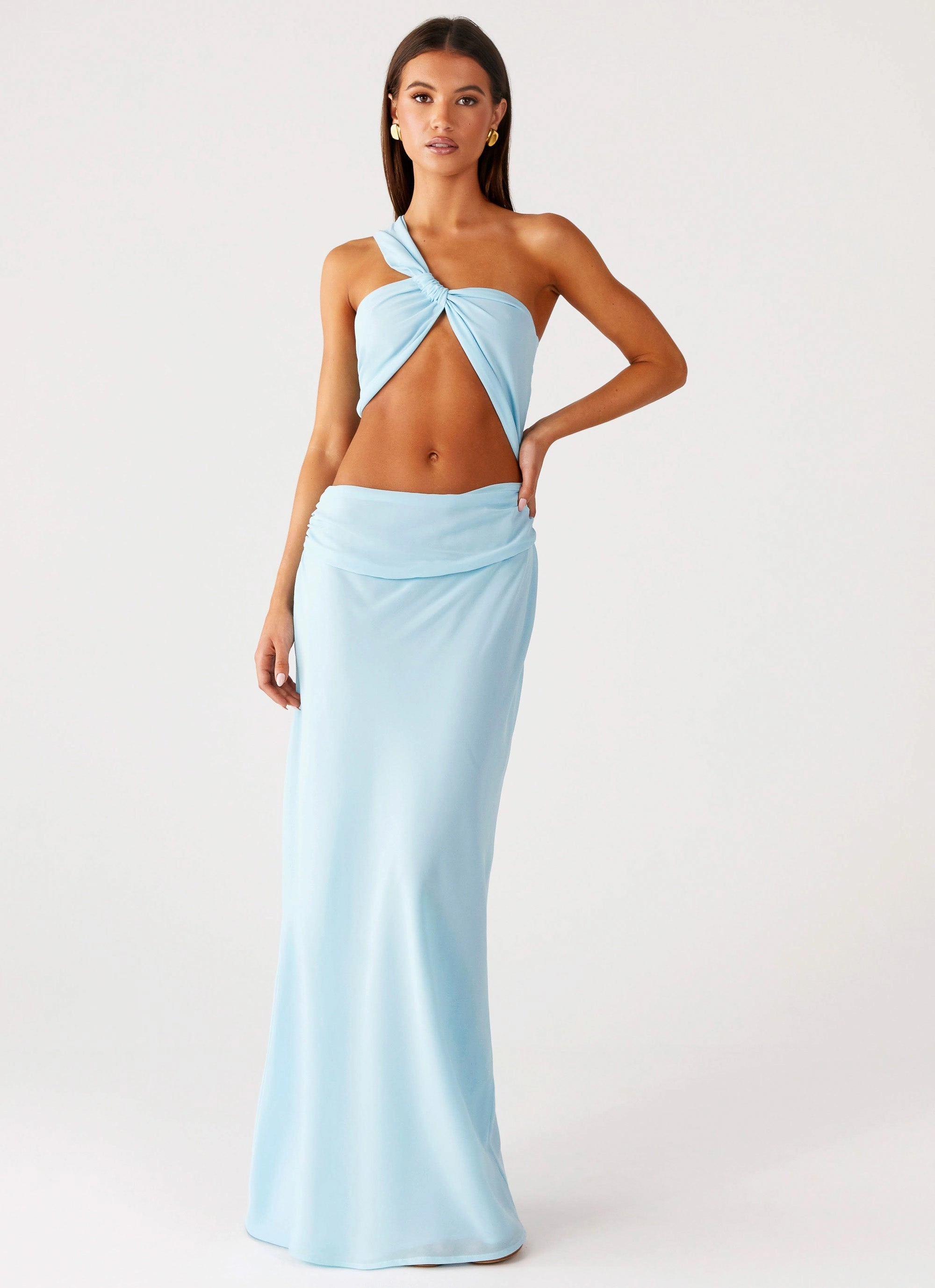 Boat-Neck Travel Ready Cindelle One Shoulder Maxi Dress - Turquoise