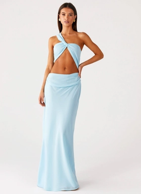 Boat-Neck Travel Ready Cindelle One Shoulder Maxi Dress - Turquoise