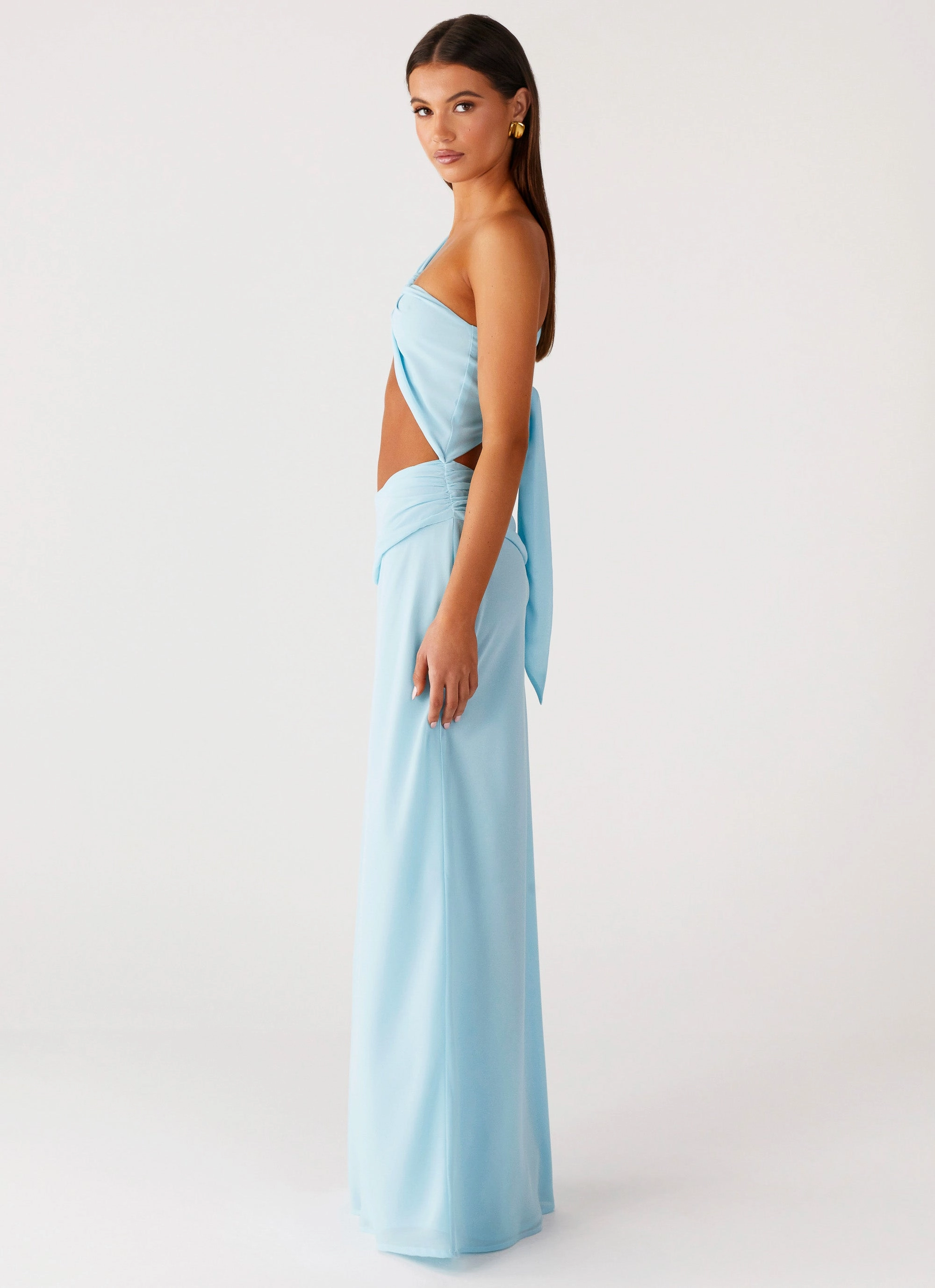 Cindelle One Shoulder Maxi Dress - Turquoise Subtle Touch Cool Texture