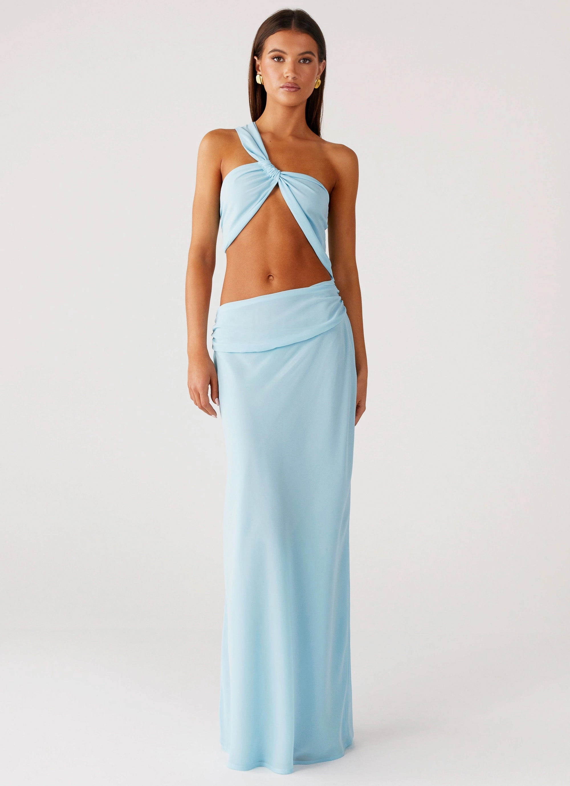 Cindelle One Shoulder Maxi Dress - Turquoise Bloom Soft Fine Texture