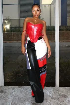 Too Hot Faux Leather Corset Top Reflective Detailing Snag Proof Weave