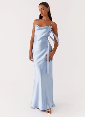 Too Sweet Satin Maxi Dress - Blue Timeless slip dress Balloon-Sleeve
