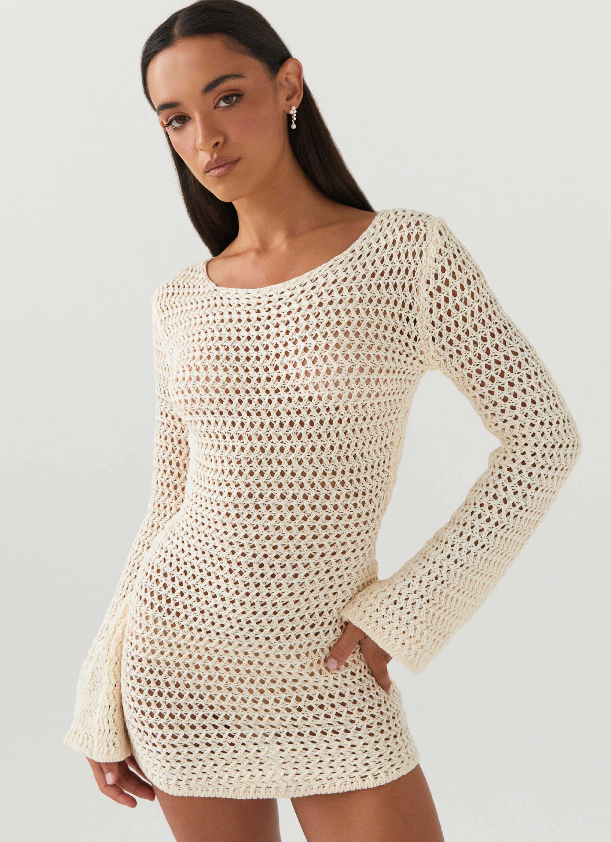Down For The Ride Crochet Mini Dress - Ivory Leg Elongating
