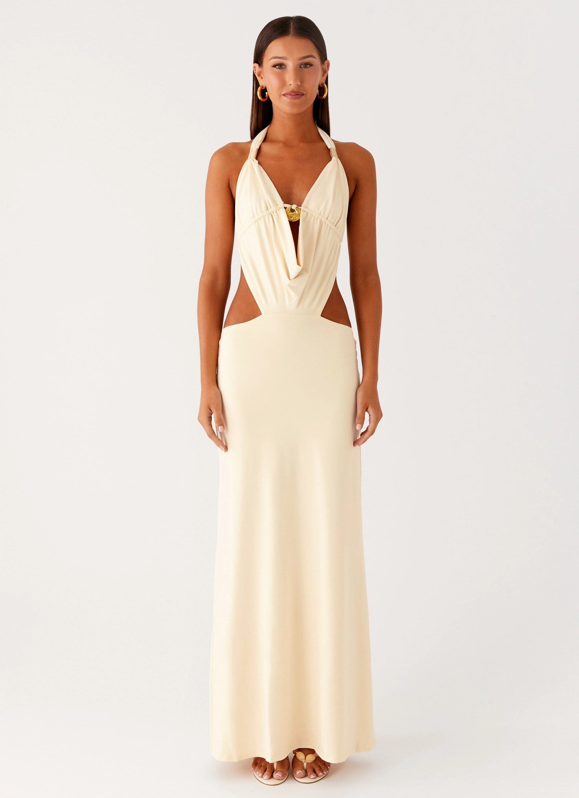Cozy Layering Soft Fashion Torina Halter Maxi Dress - Lemon