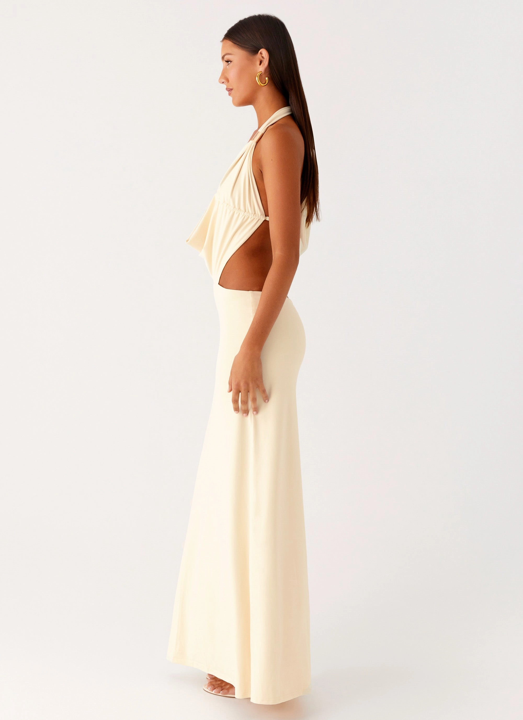 Exclusive-Design Torina Halter Maxi Dress - Lemon
