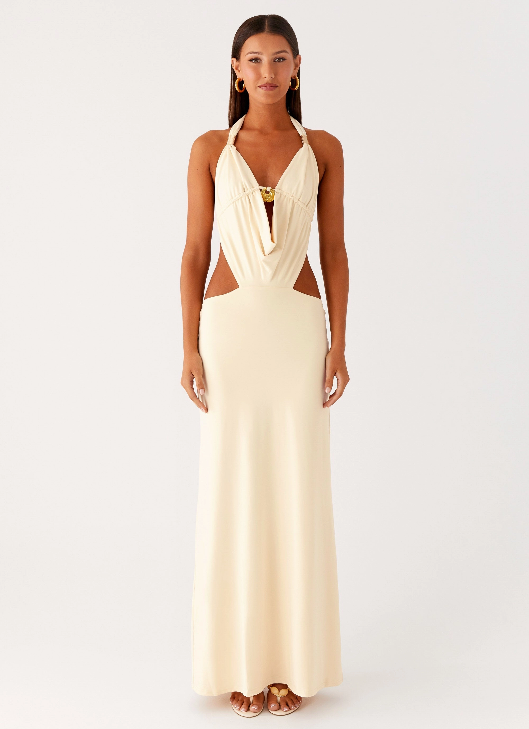 Square Neck Torina Halter Maxi Dress - Lemon