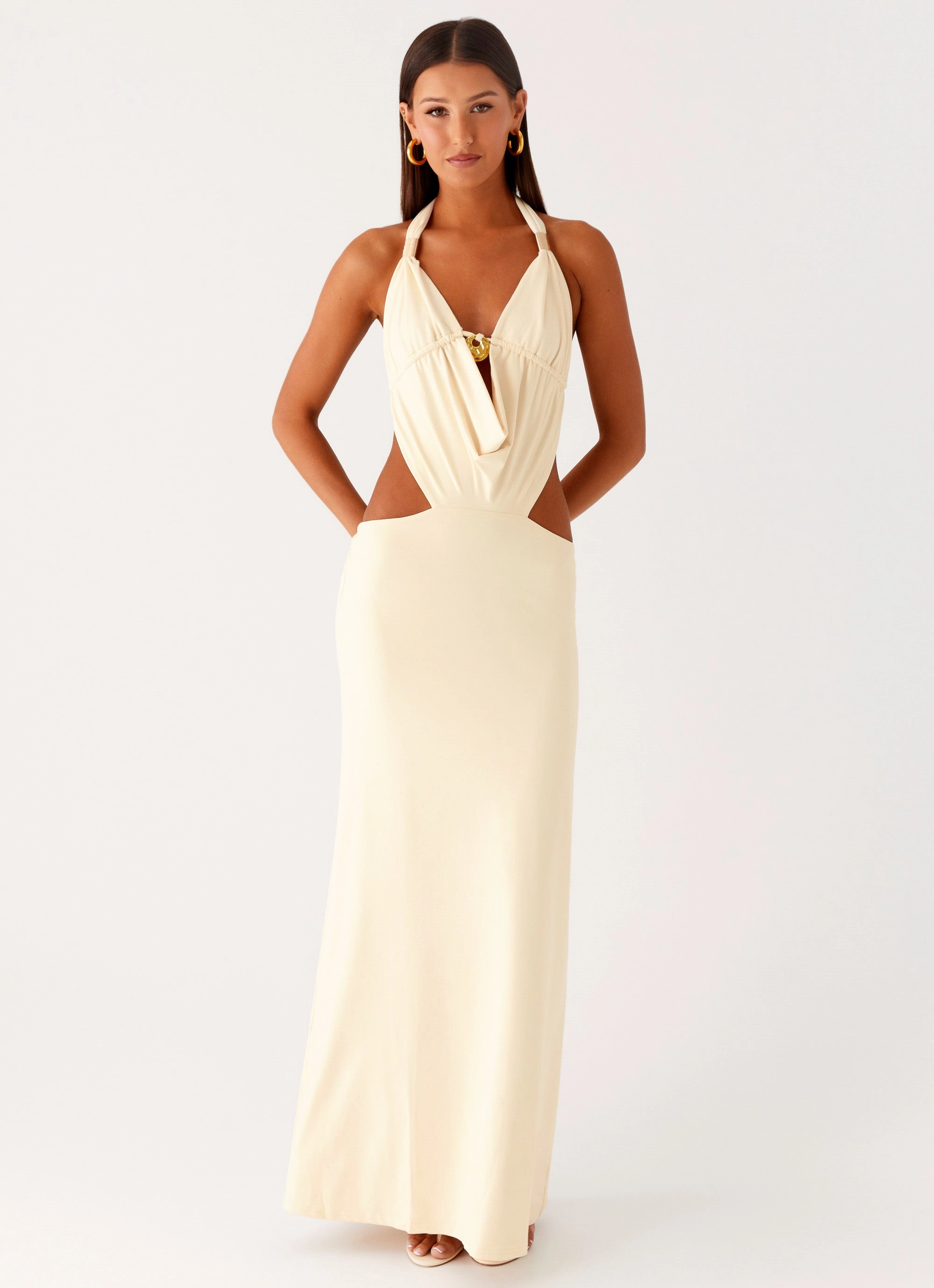 Torina Halter Maxi Dress - Lemon Urban Ready Office Ease