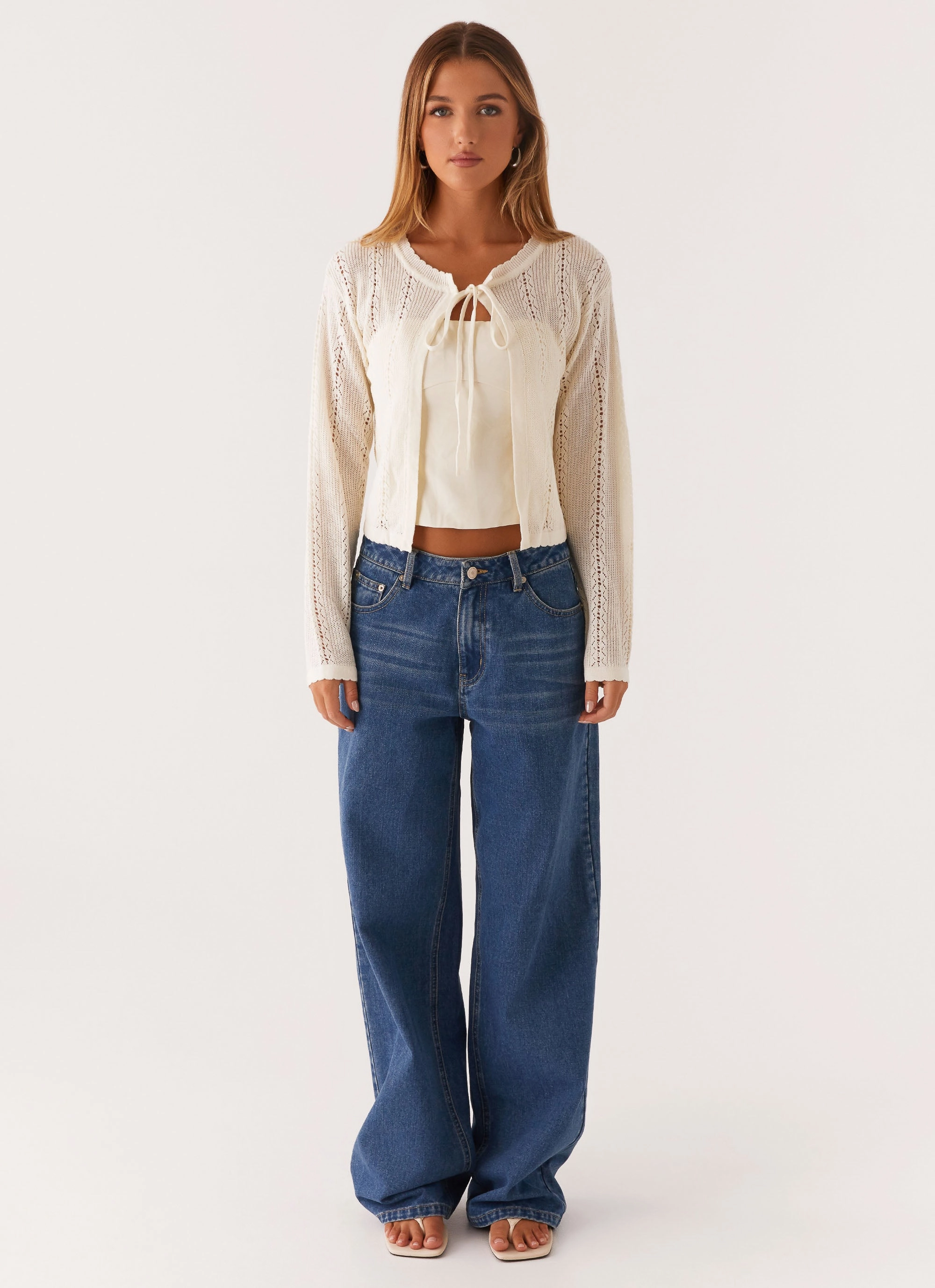 Tough Love Knit Cardigan - White ElasticWaistband Weekend Casual