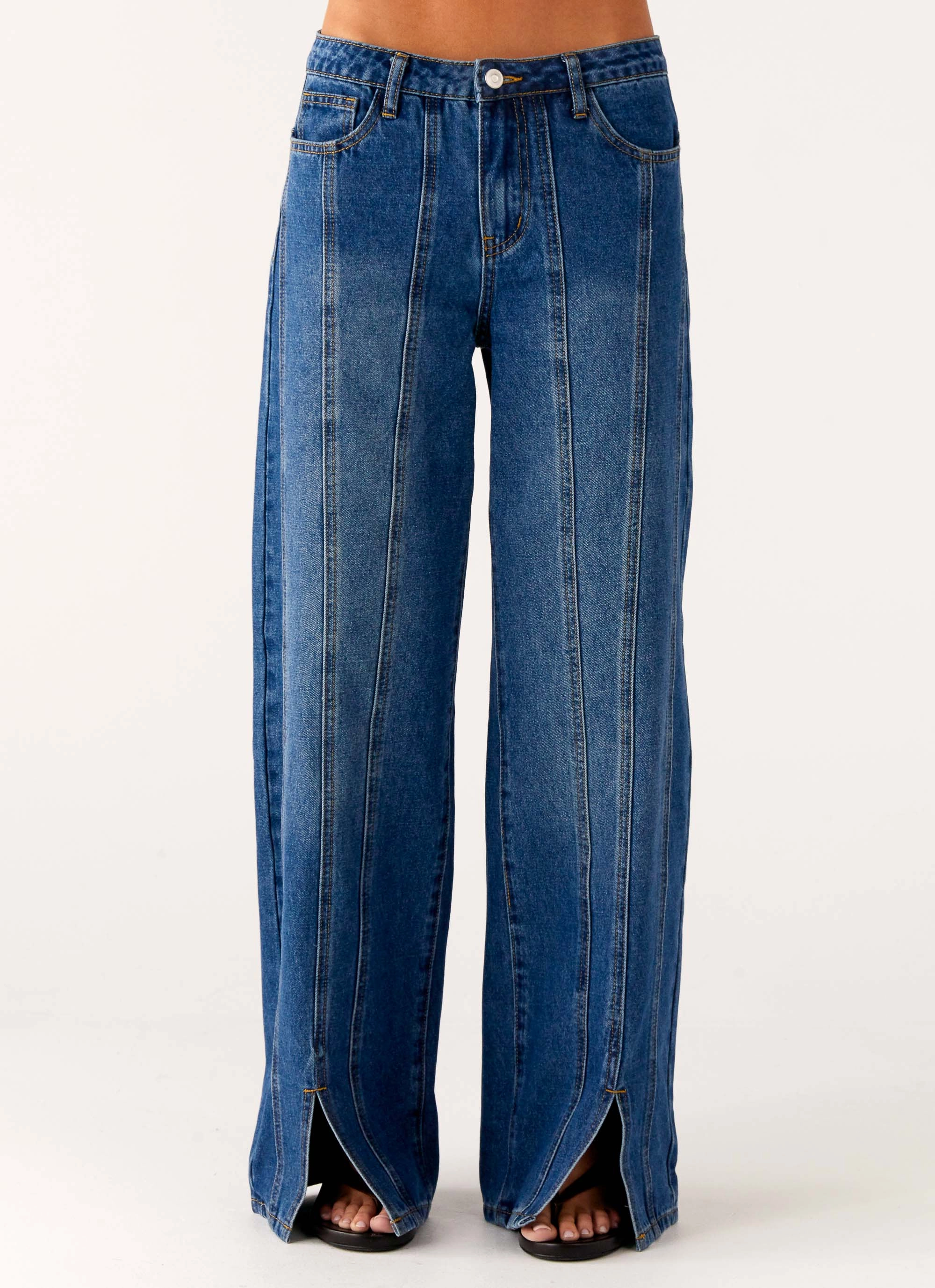 premium fabric Tapered Leg Design Grayson Straight Leg Jeans - Denim Blue