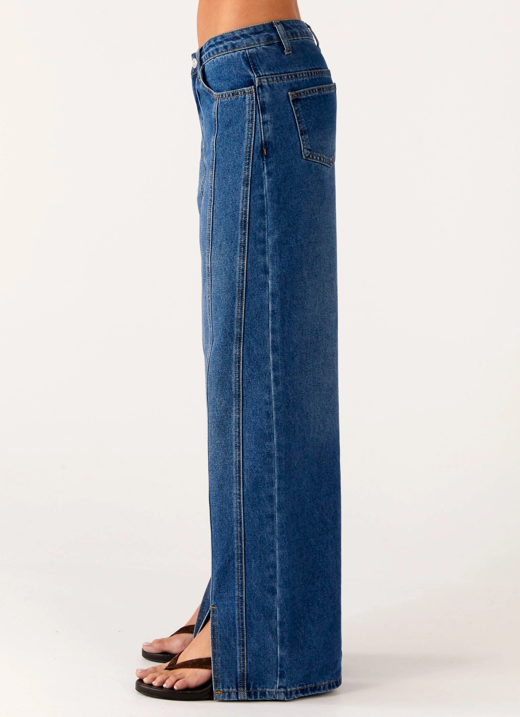 Grayson Straight Leg Jeans - Denim Blue Layered Knee Panels