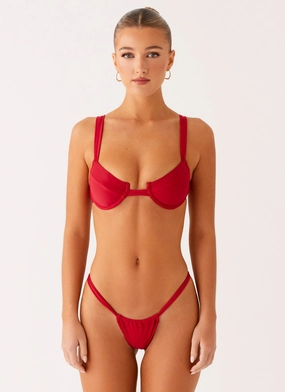 Tropical Essentials Supportive Airlie Scrunch Bikini Bottoms - Deep Red