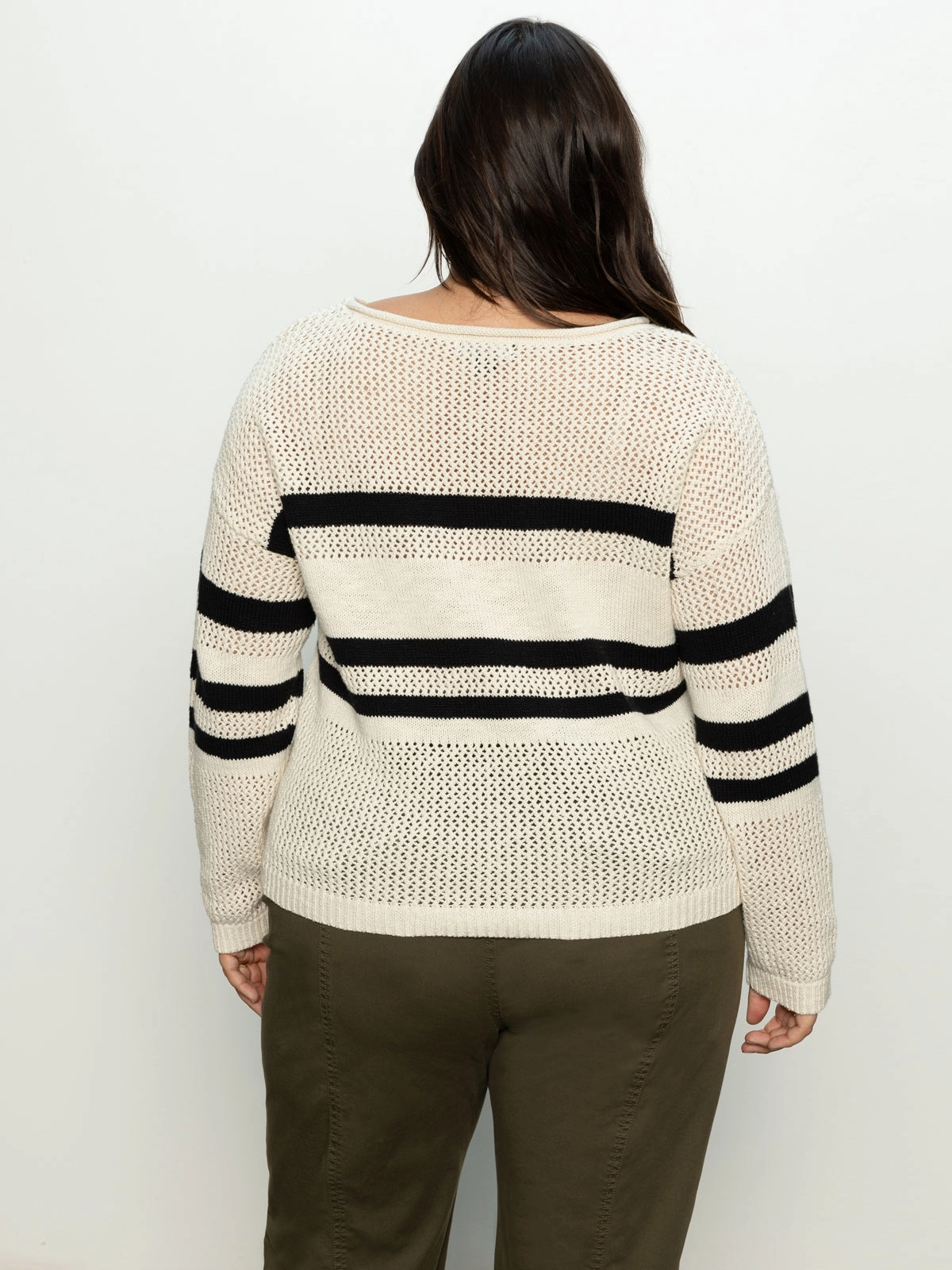 Sporty Stripe Open Knit Sweater Eco Natural / Black Stripe Extended Sizing PortableOption