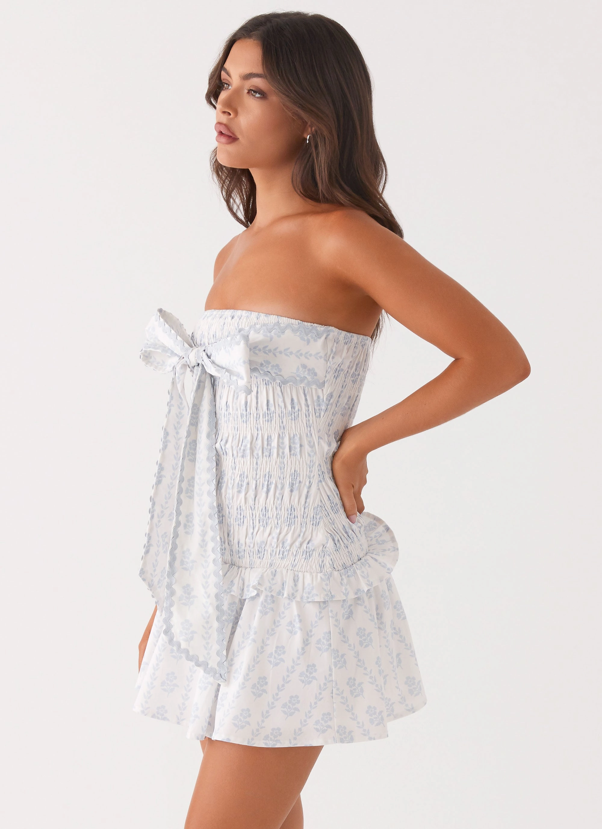 Izi Shirred Mini Dress - Sweet Daydream Print Built In Shorts