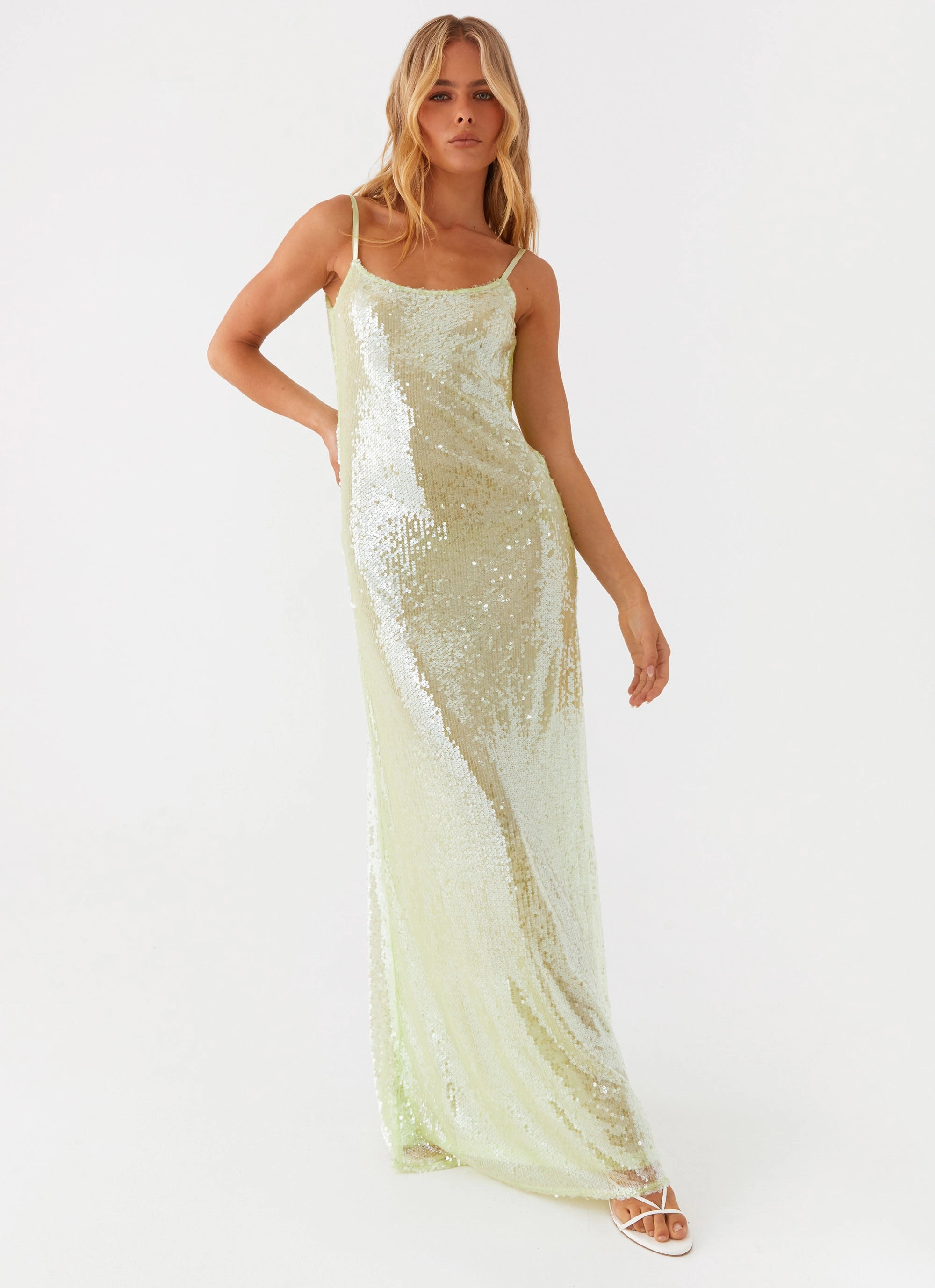 Higher Level Sequin Maxi Dress - Mint Brunch Glow