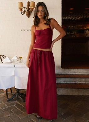 Cheryl Maxi Skirt - Cherry Red Ventilated Panels