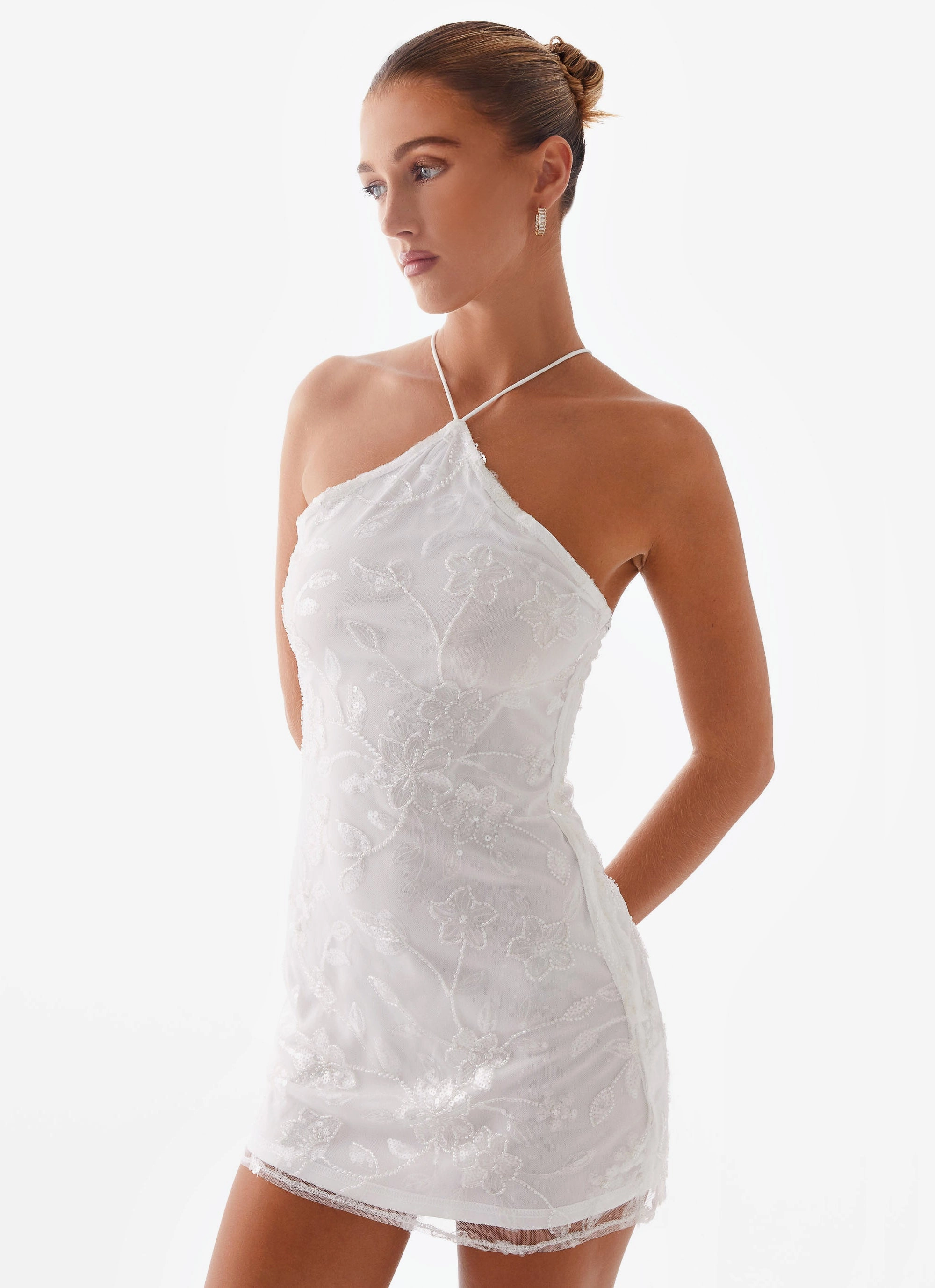 Rumi Beaded Mini Dress - White Fresh Appeal Light Soft