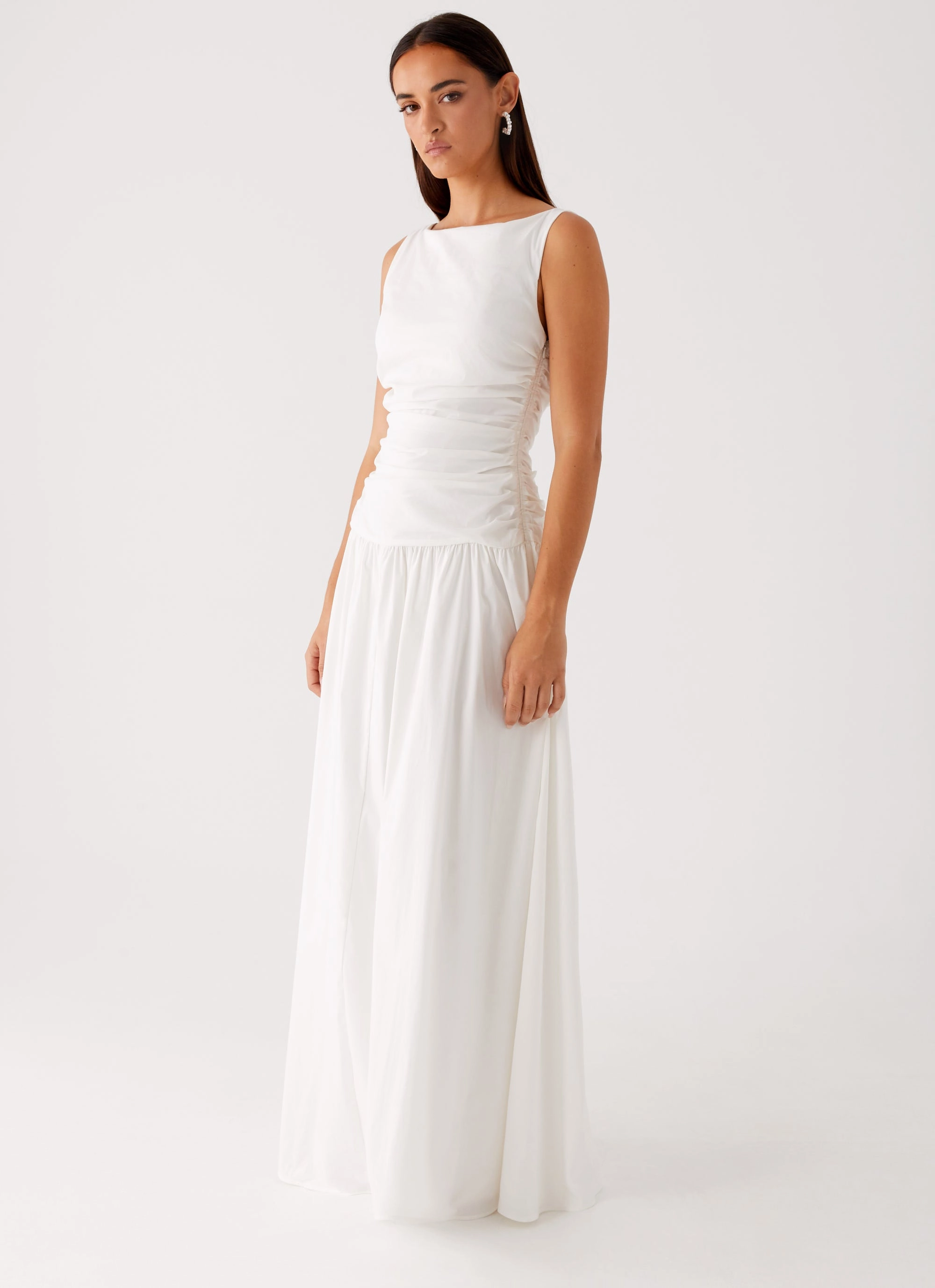 Playful-Detail Anti-bacterial Carmel High Neck Maxi Dress - White