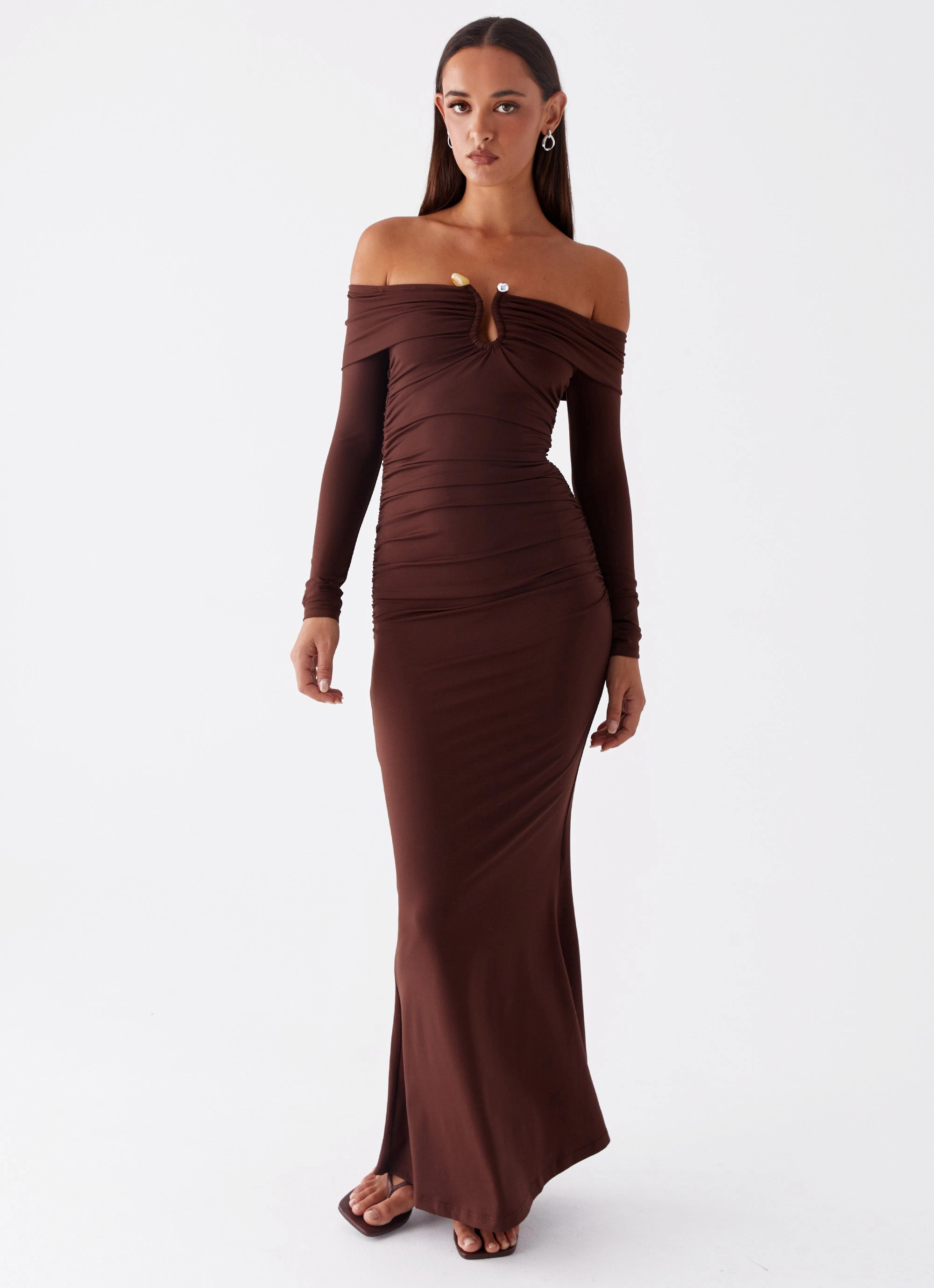 Dreamy Presence Rudy Long Sleeve Maxi Dress - Chocolate