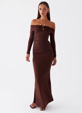 Dreamy Presence Rudy Long Sleeve Maxi Dress - Chocolate