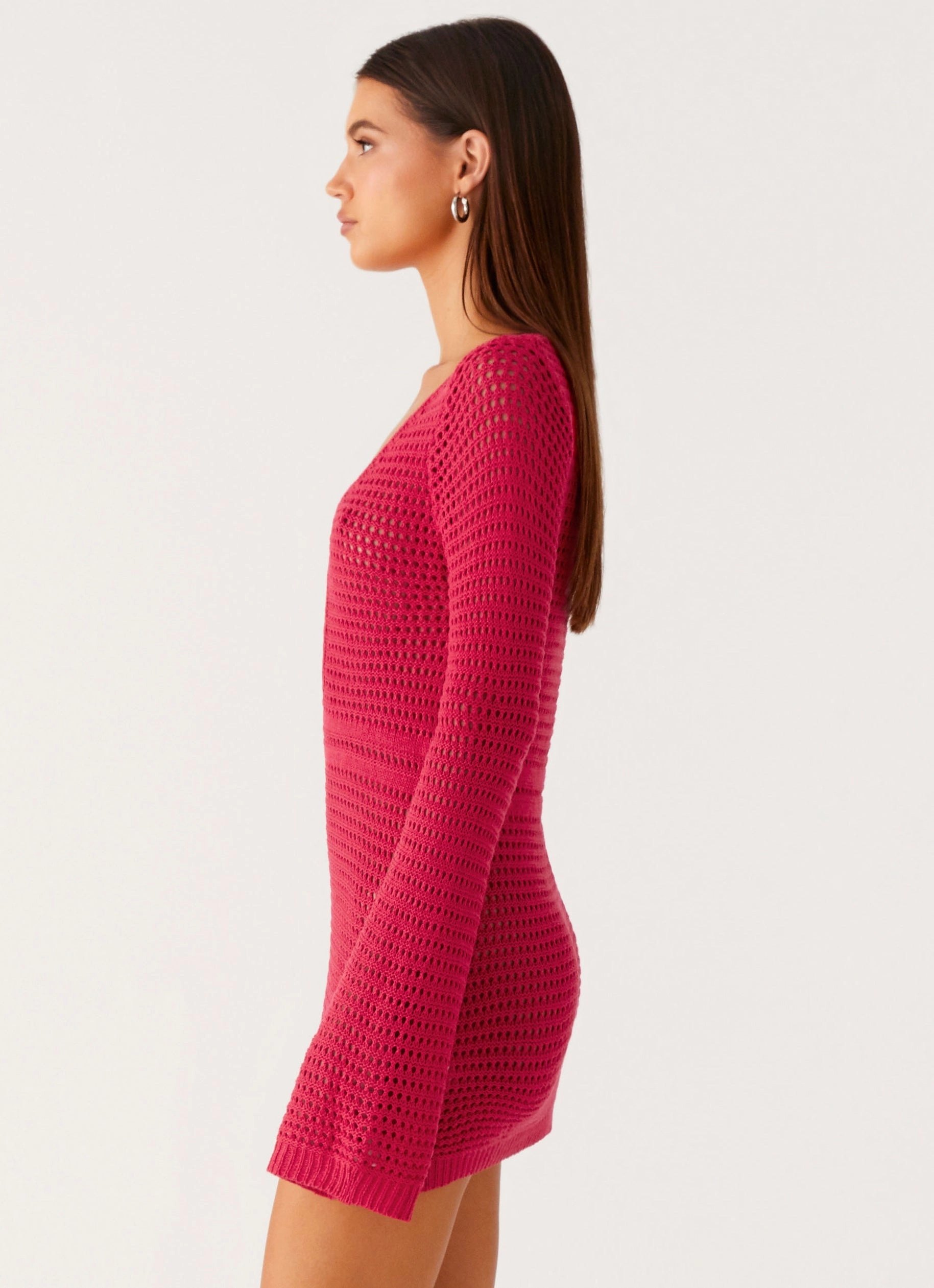 Sunriser Crochet Mini Dress - Pink Vibrant color dress Zip Ease