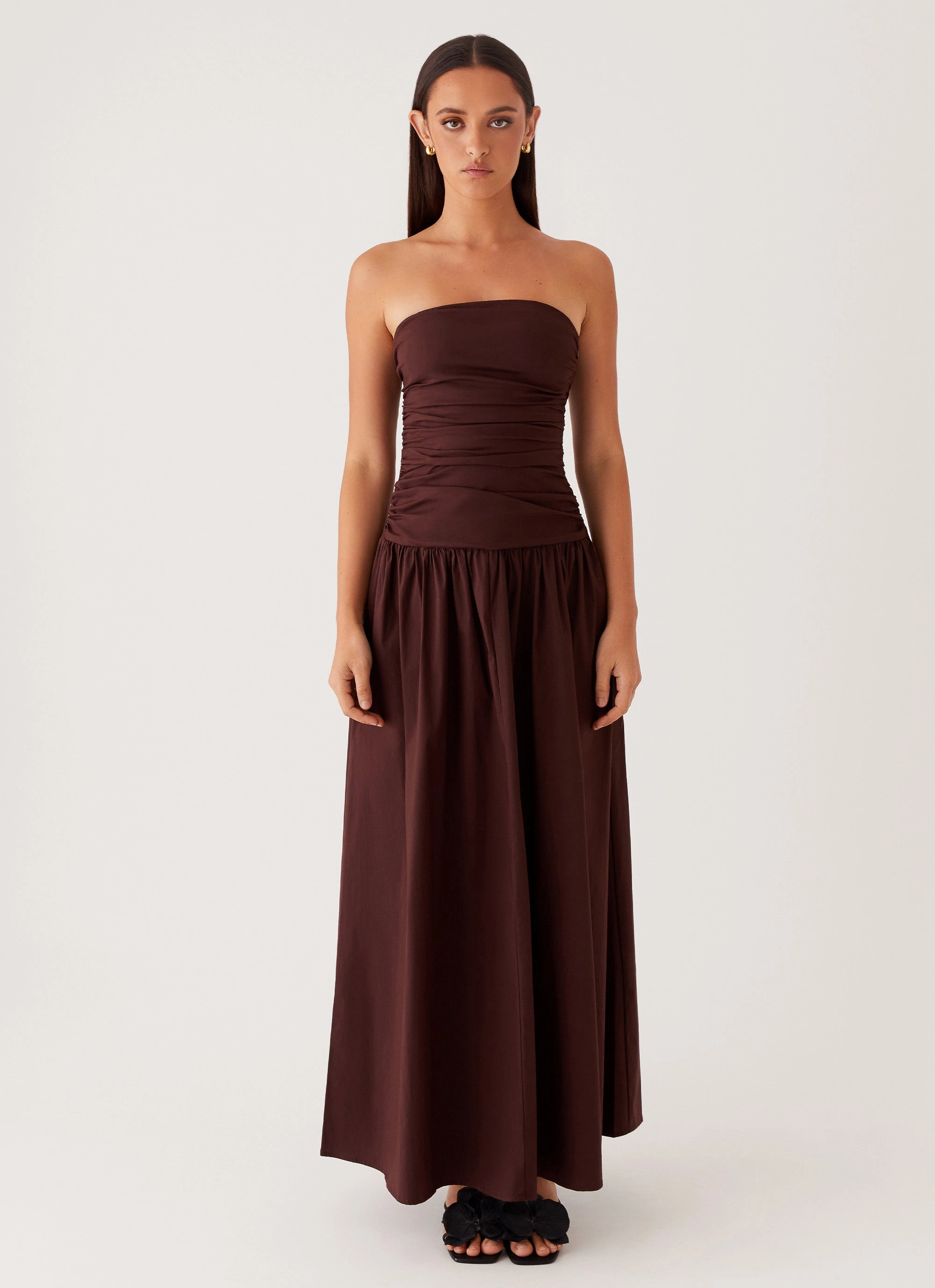 Carmel Maxi Dress - Brown V-Neck Office Ease