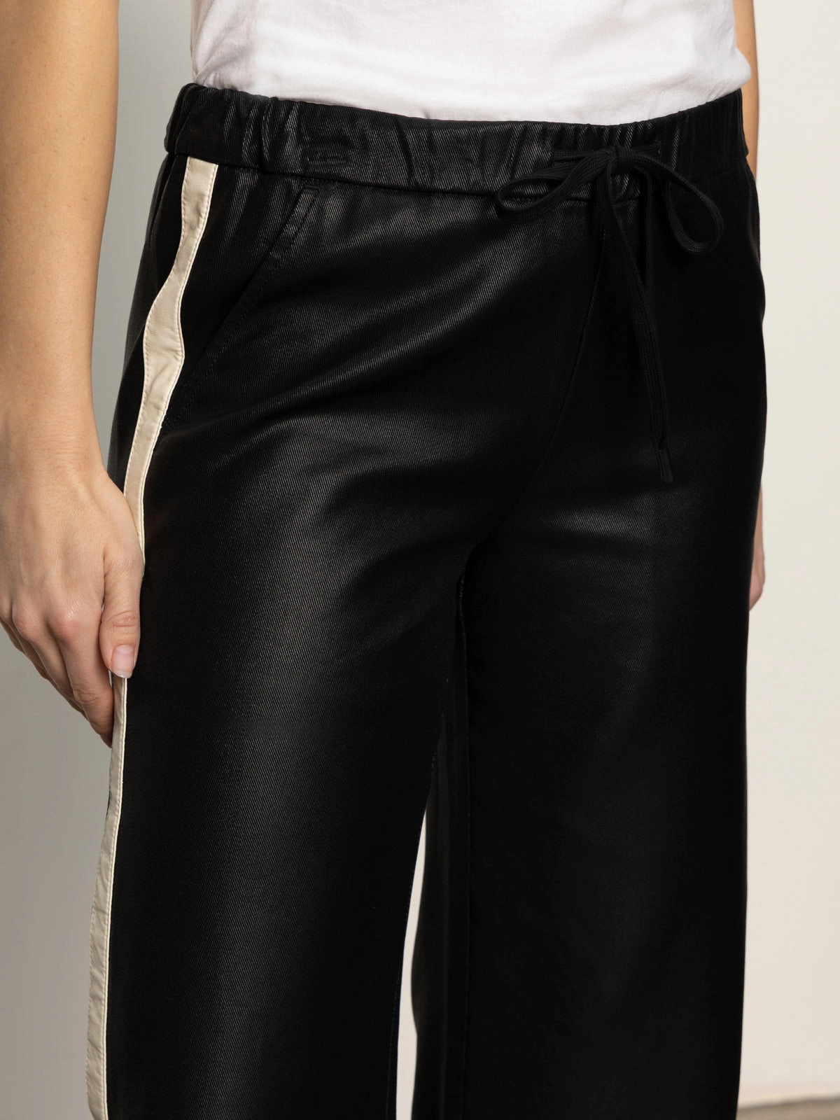 Coated Twill Track Pant Black Layered Hemline MultipanelLayout