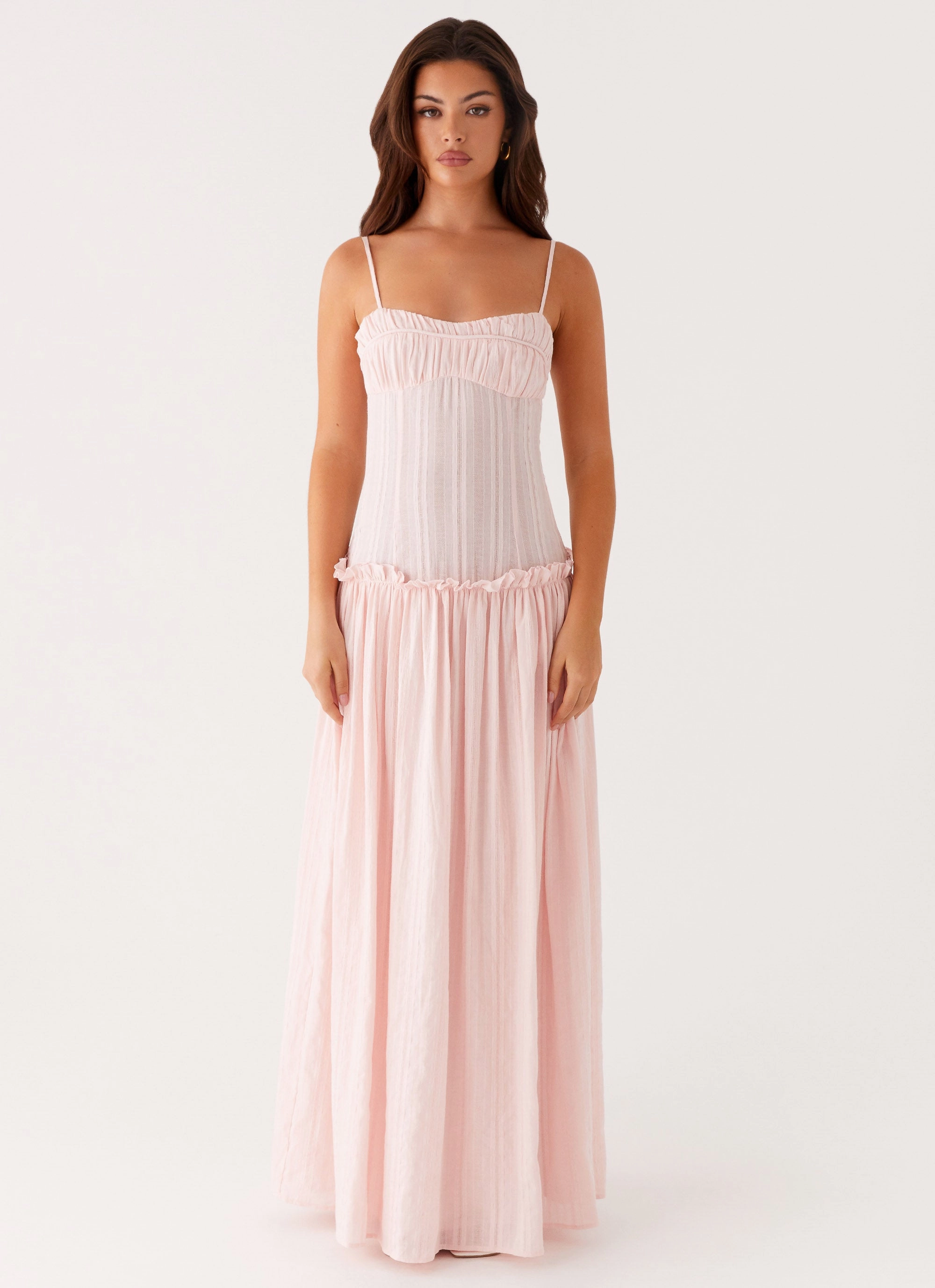 Jacinda Drop Waist Maxi Dress - Pink Chic and Simple FlatlockSeam