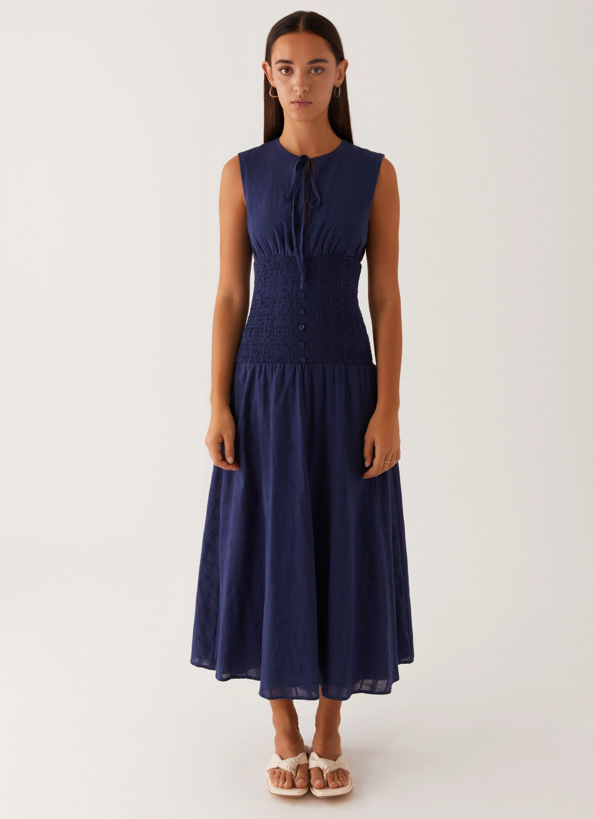 Modern Staple Fit Choice Belle Shirred Waist Midi Dress - Navy
