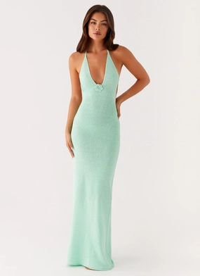 Tropez Knit Maxi Dress - Pastel Green Comfortable travel dress Muted Tones