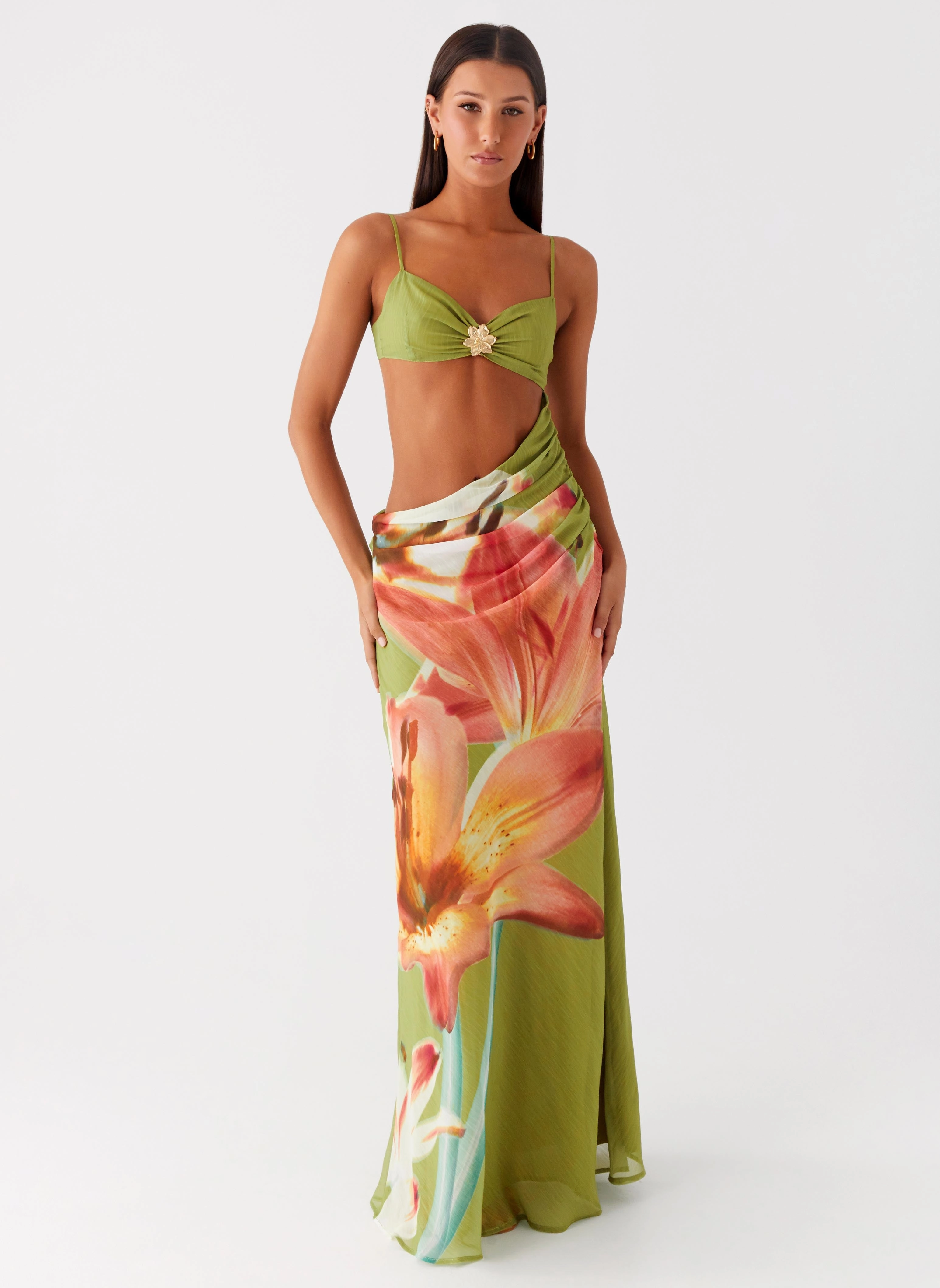 Tropic Rush Cut Out Maxi Dress - Jungle Floral Fashionable appearance Fitted Style