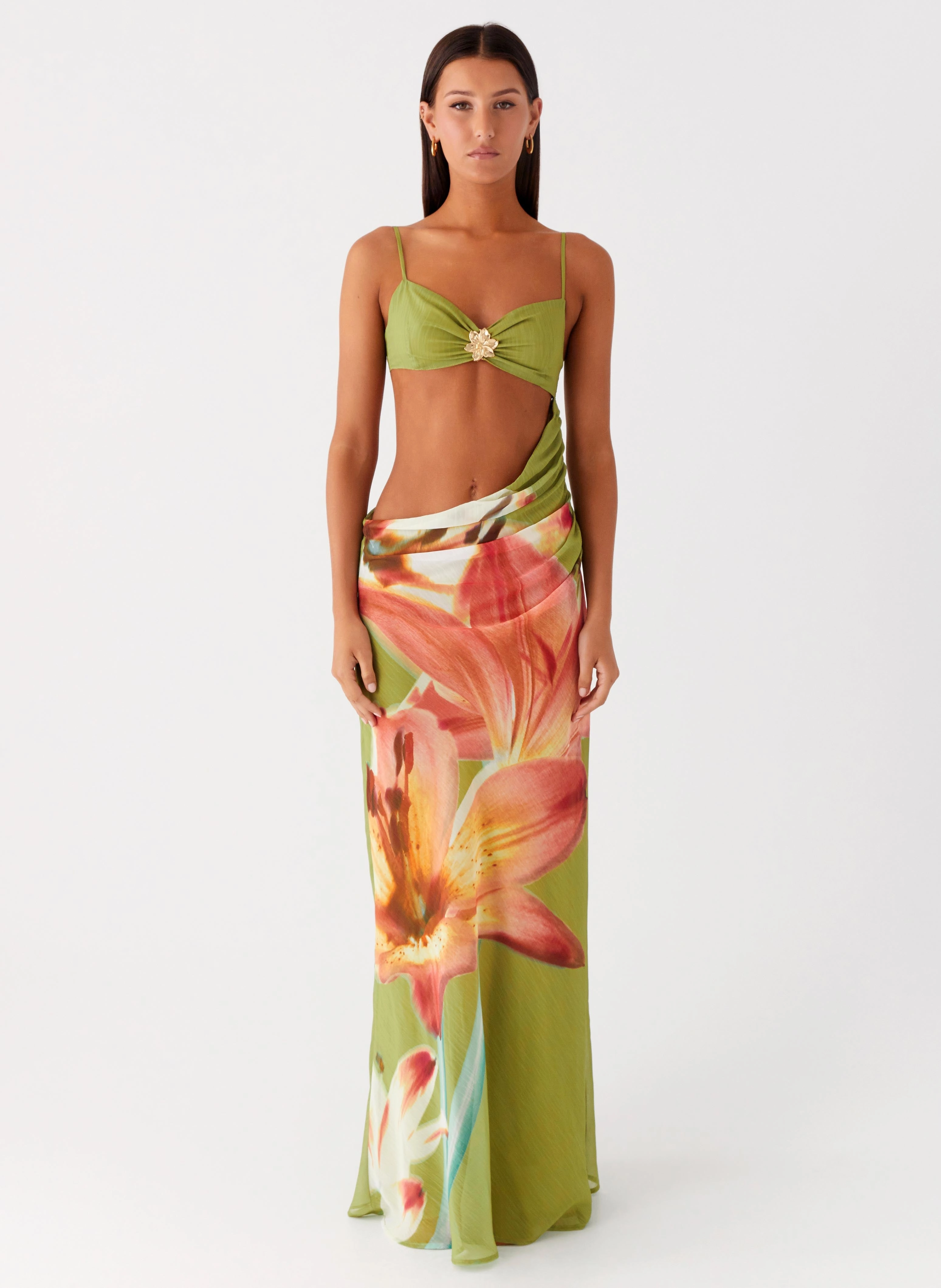 Tropic Rush Cut Out Maxi Dress - Jungle Floral Light Shape