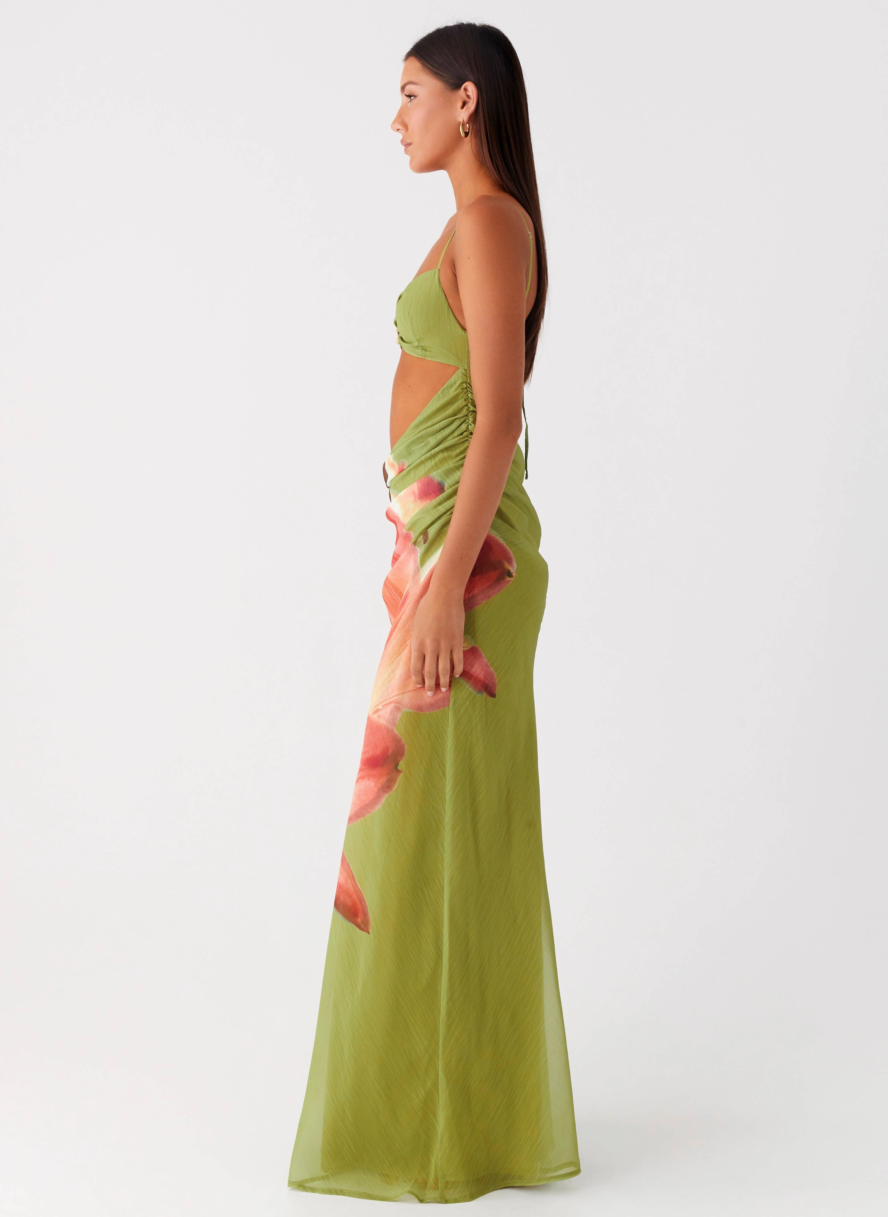Tropic Rush Cut Out Maxi Dress - Jungle Floral Crisp Finish Stylish Line