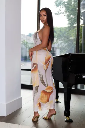 Tulipfield Mesh Print Halter Maxi Dress Emerging-Brand