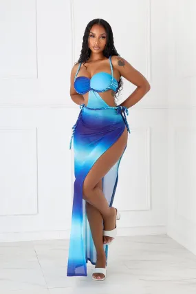 Vibrant Form Tulum Mesh Print Rope Maxi Dress