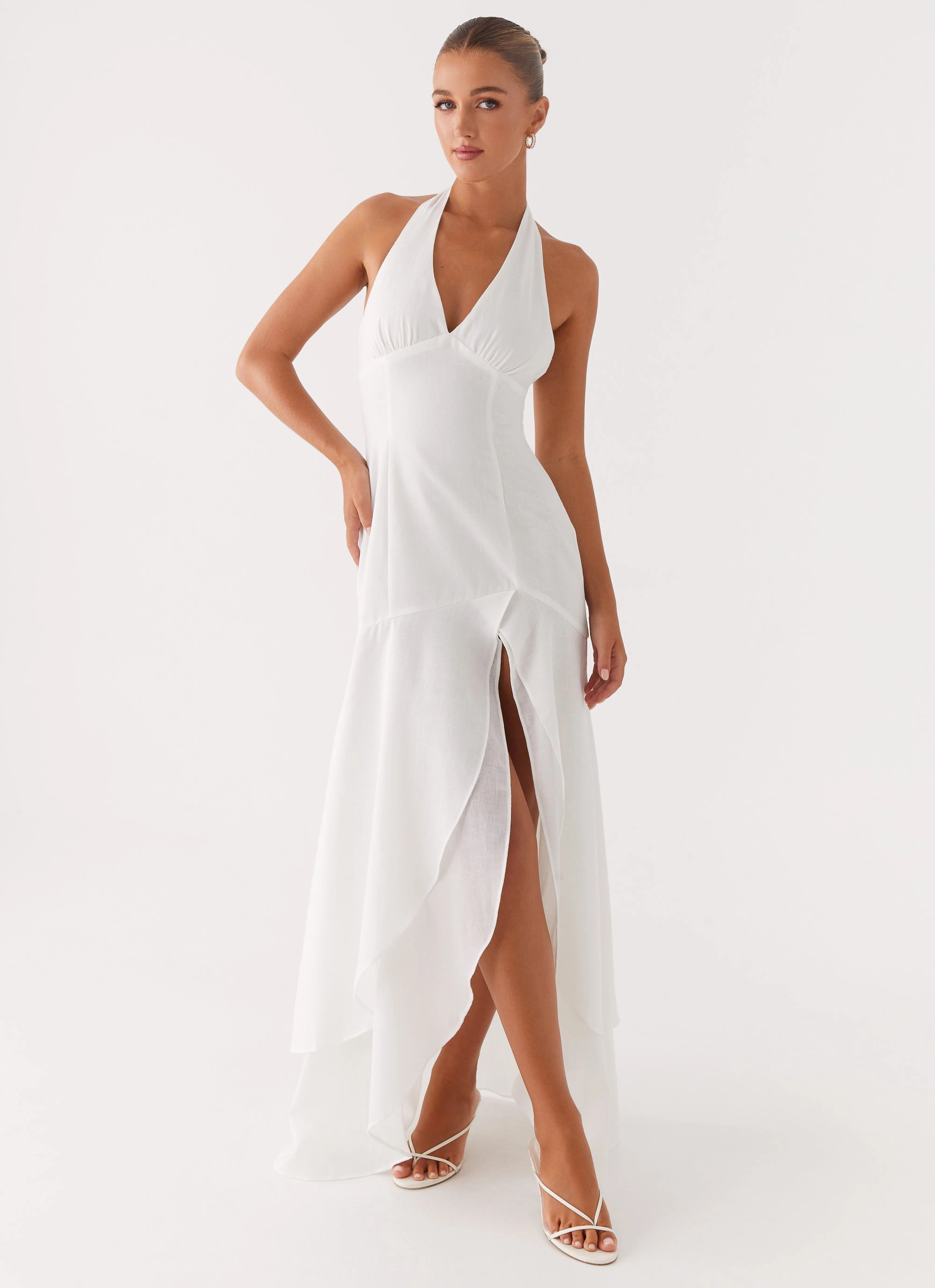 Minimalist fit-and-flare Bridal-Shower Turu Maxi Dress - White
