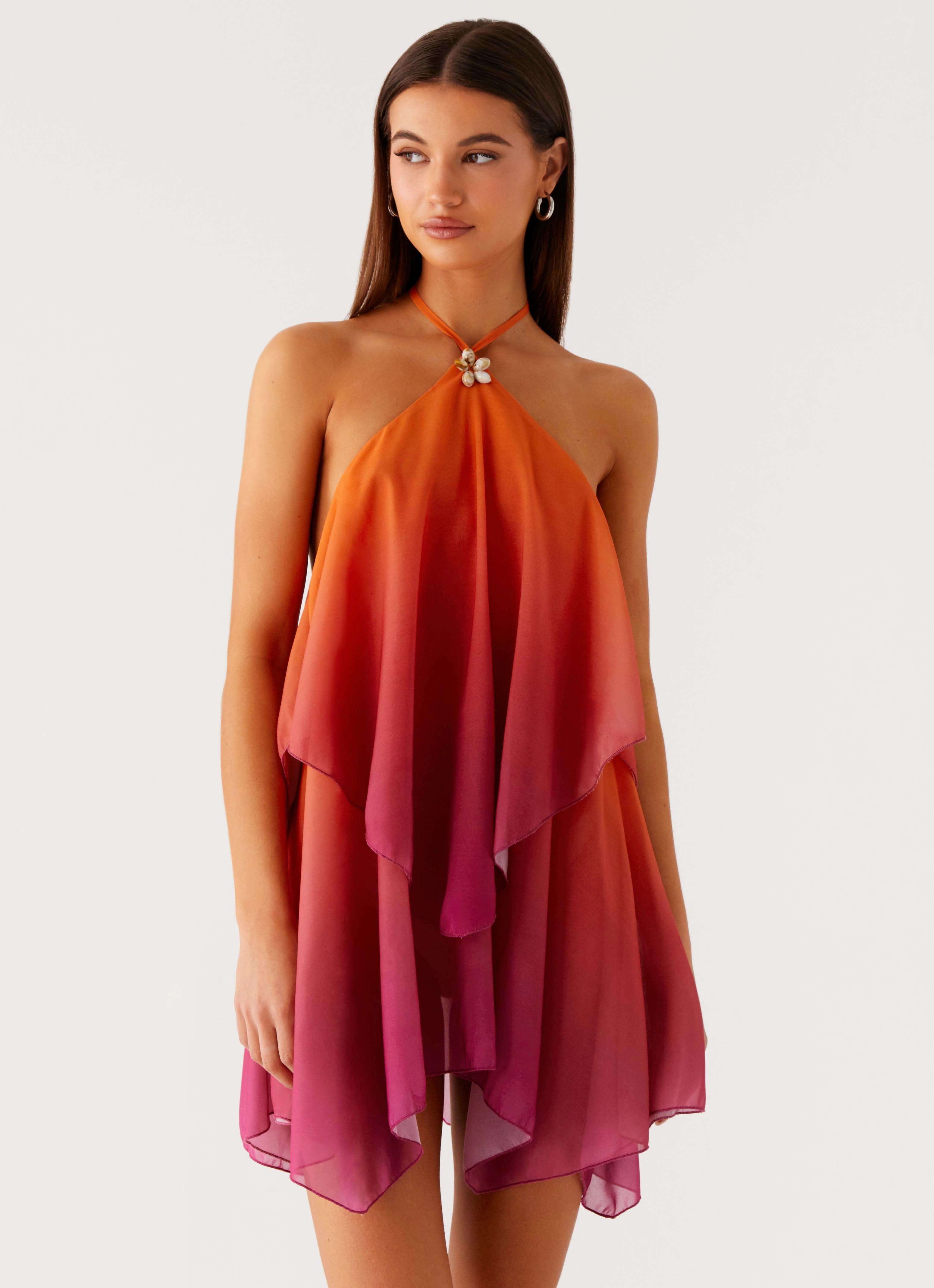 Adjustable Fastening Twin Flame Mini Dress - Orange Gradient