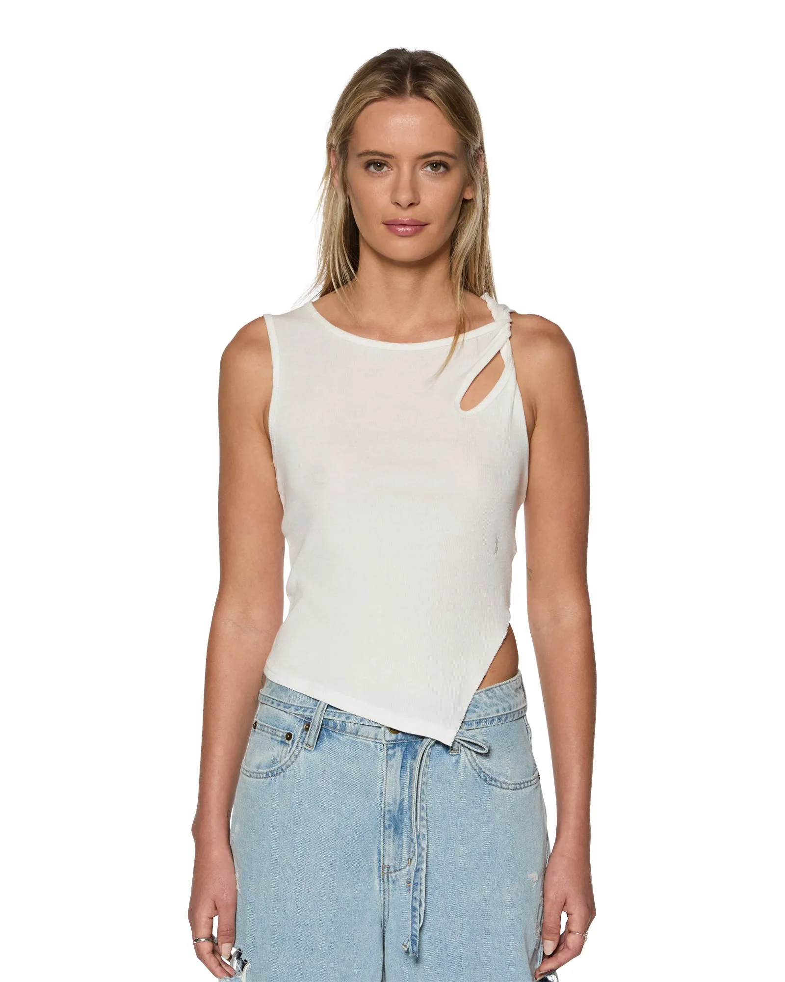 Odor Resistant Material TWISTED TANK WHITE Asymmetric Hem