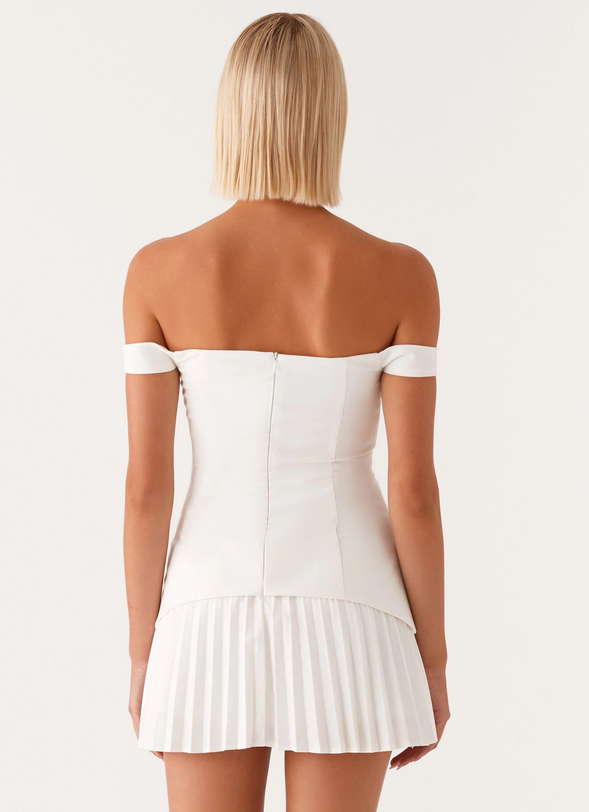 All Season Twisted Skies Off Shoulder Mini Dress - Off White