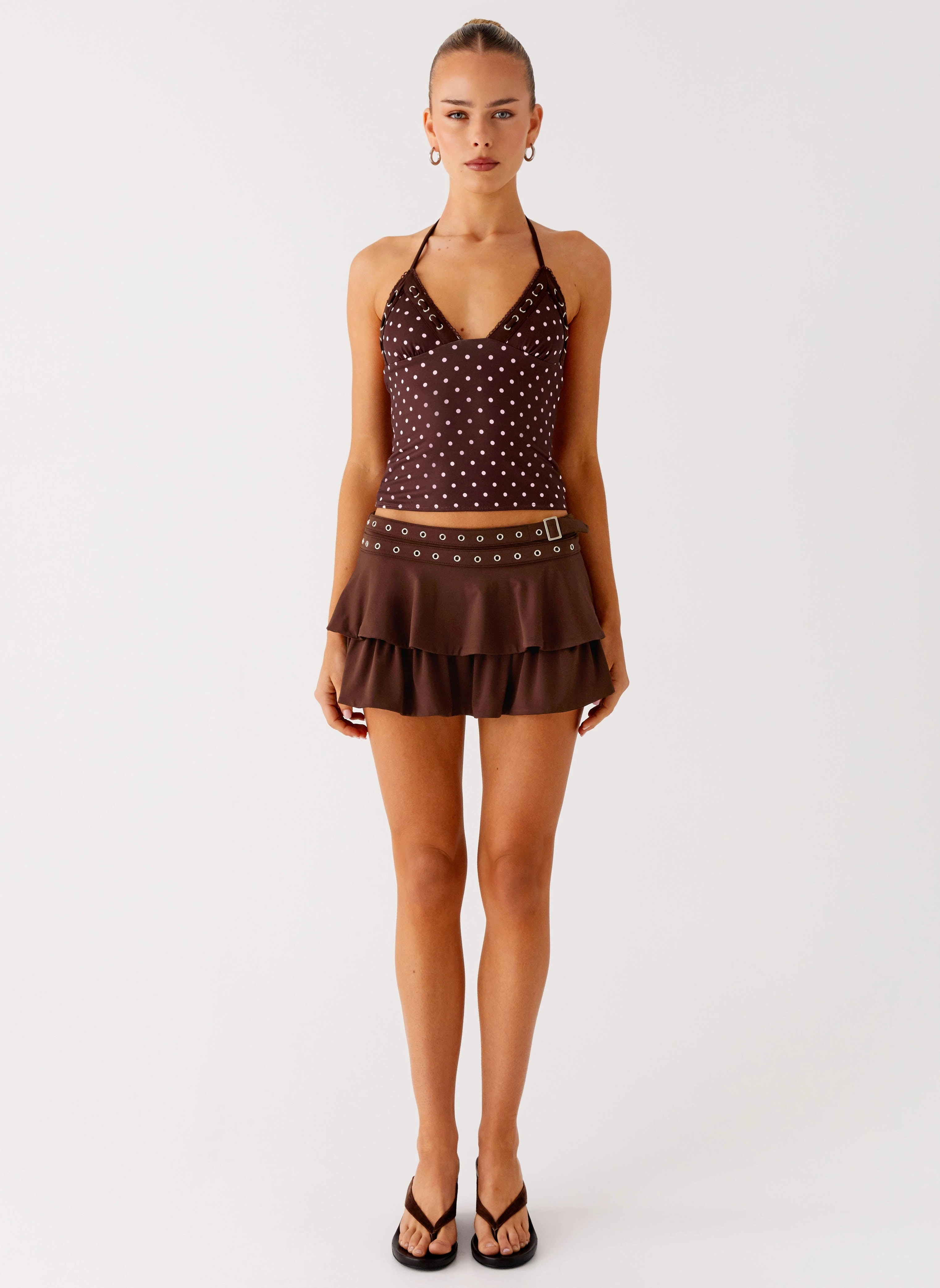 Prologue Belt Mini Skort - Chocolate Breathable mesh