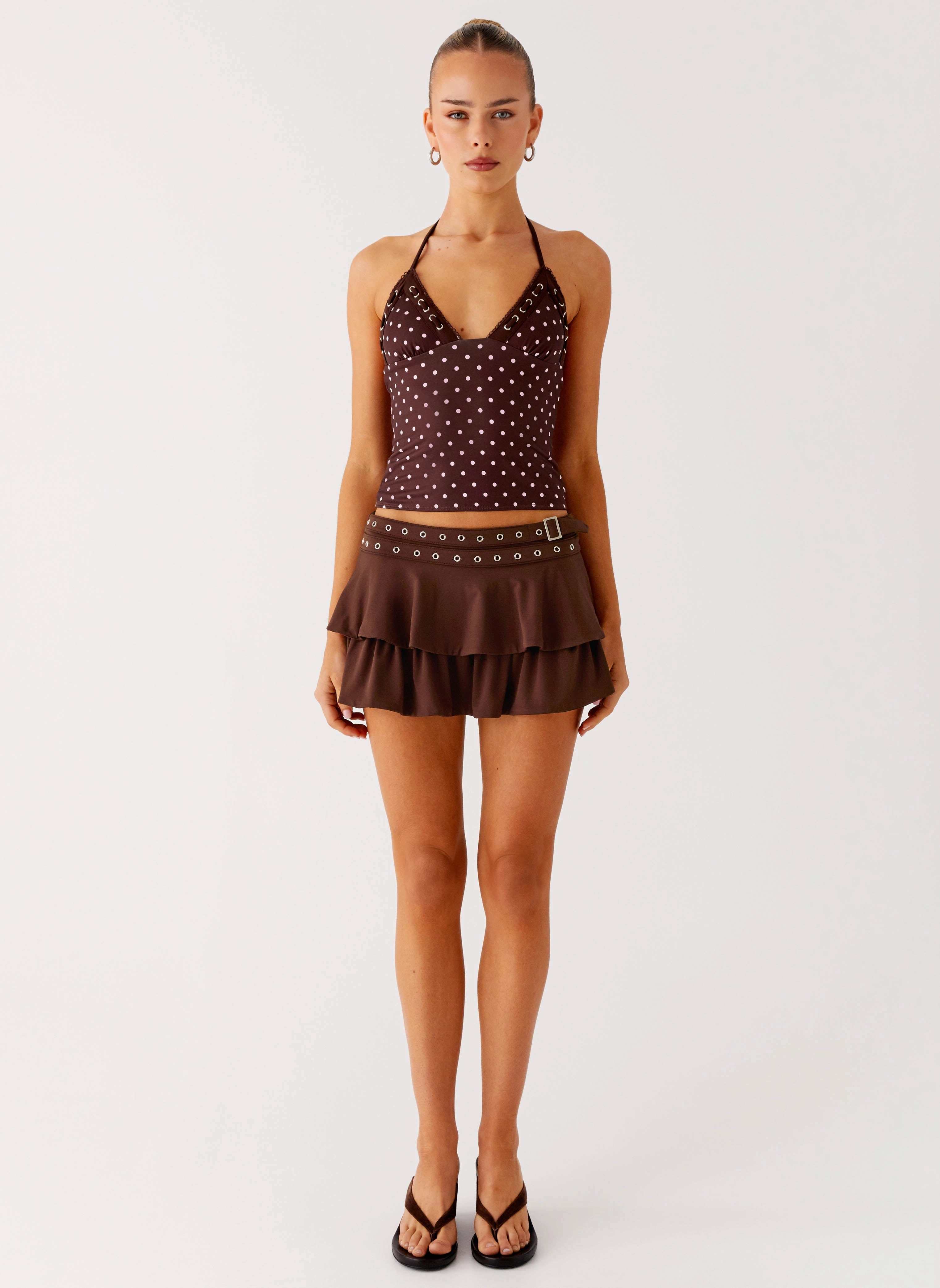 Convertible Length Prologue Belt Mini Skort - Chocolate