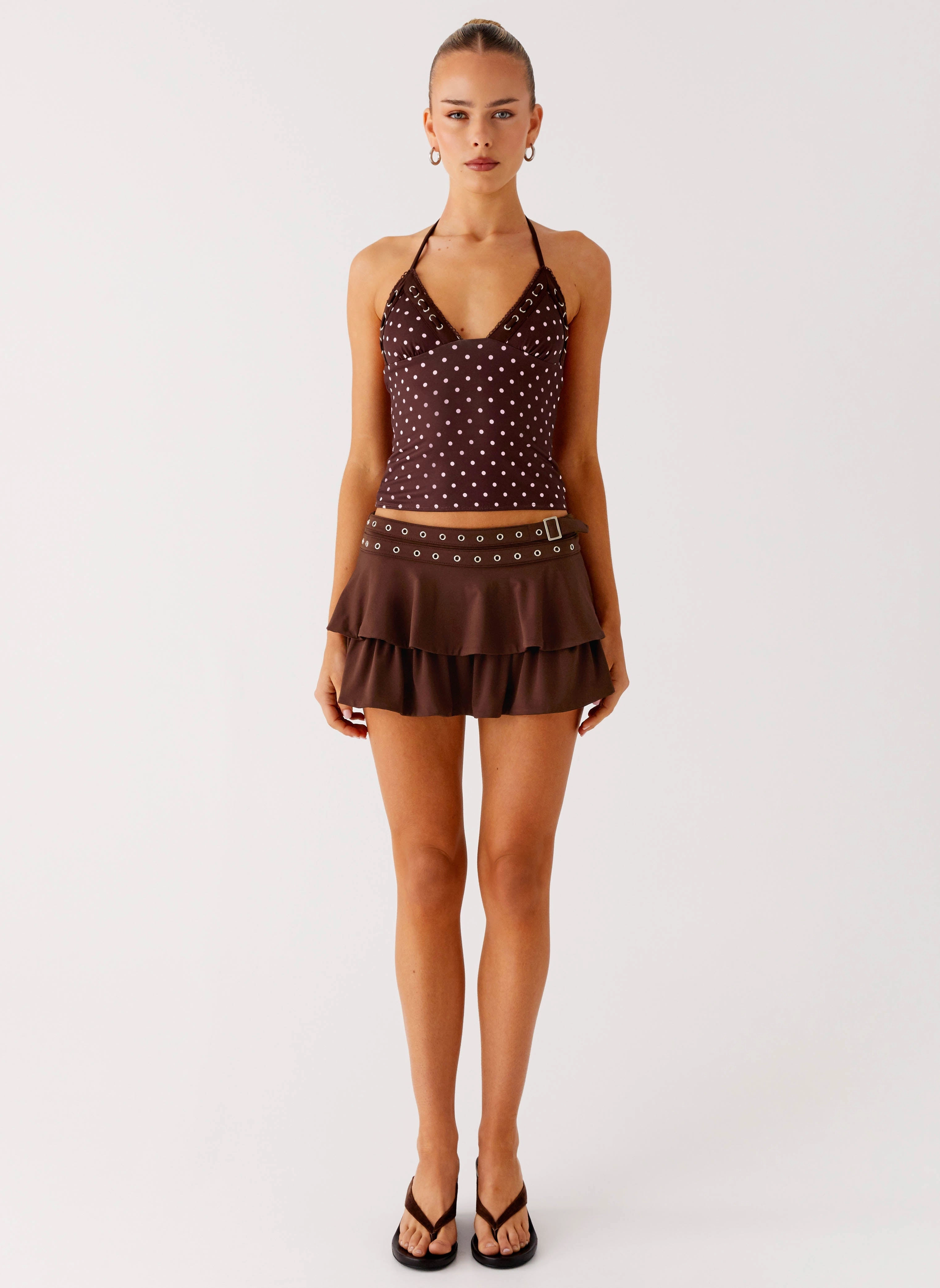 Double Layer Prologue Belt Mini Skort - Chocolate