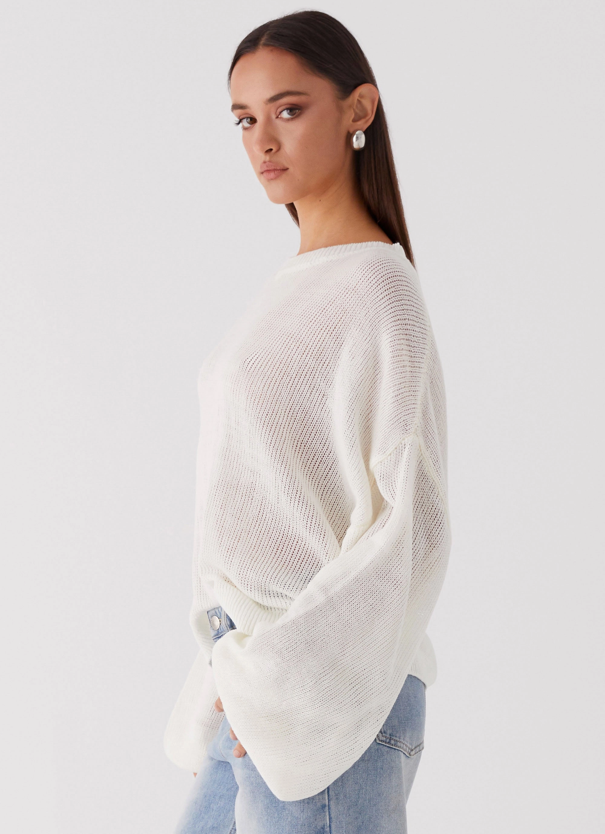 Quick Release Fasteners Tyla Oversized Knit Sweater - White