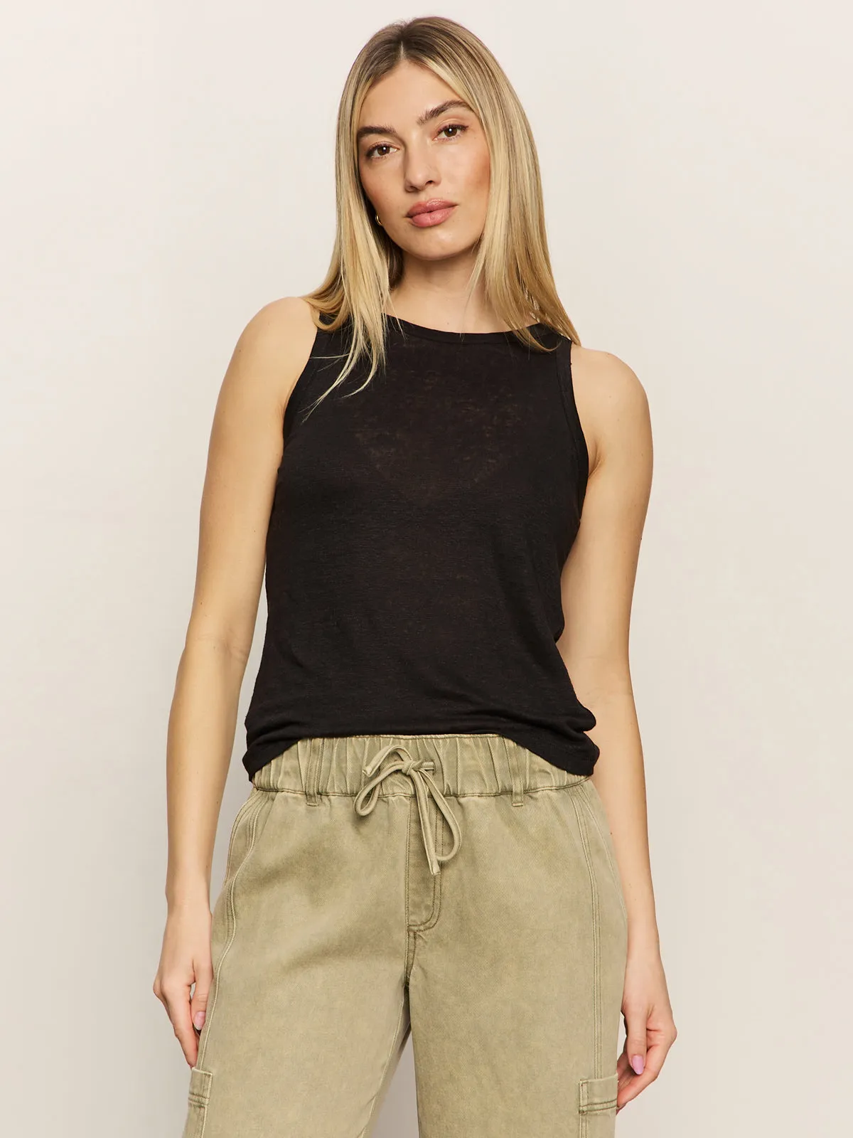 Sustainable Material Blend Linen Tank Black