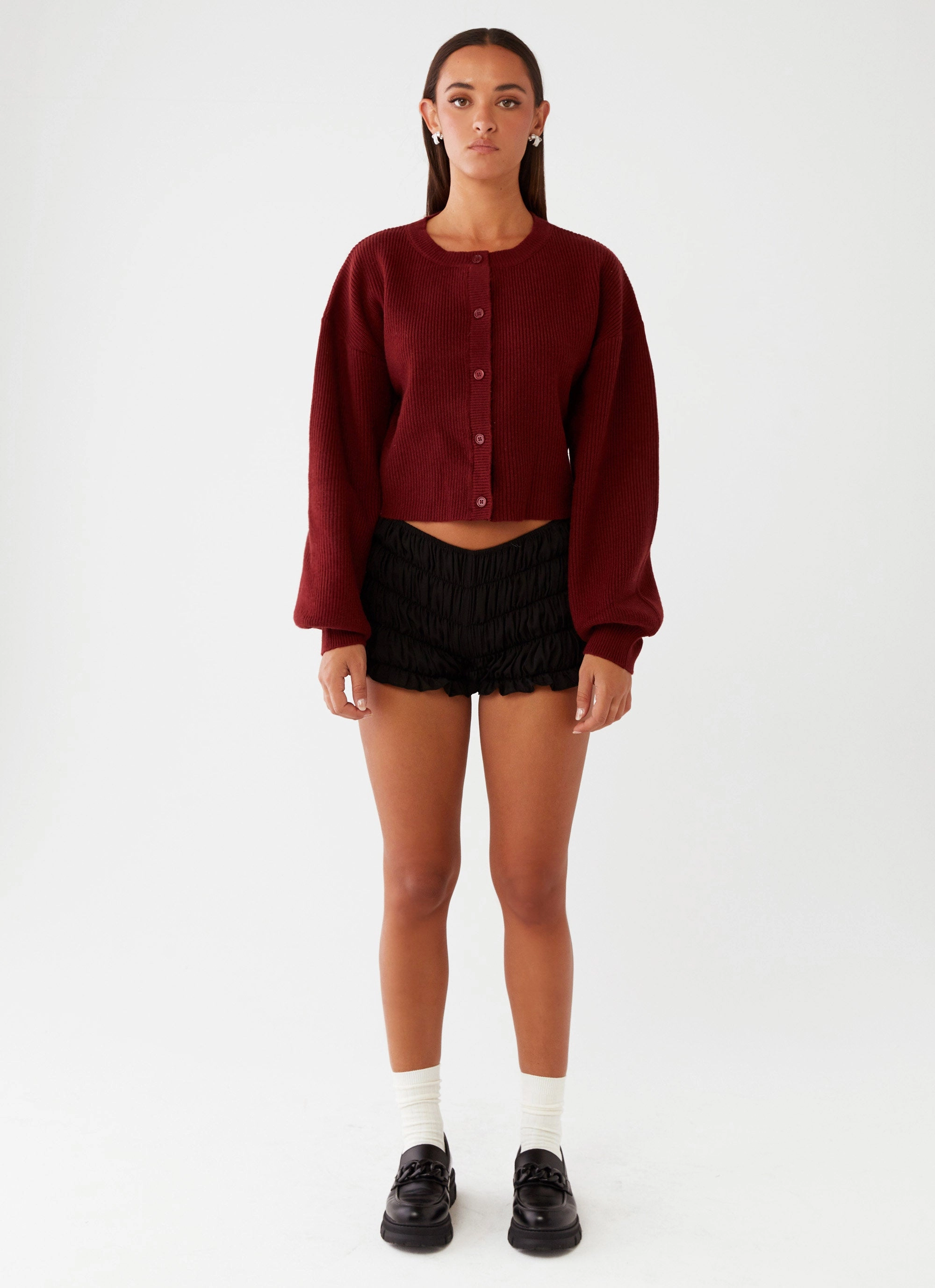 Concealed Zippers Easy Fit Daphne Knit Cardigan - Maroon
