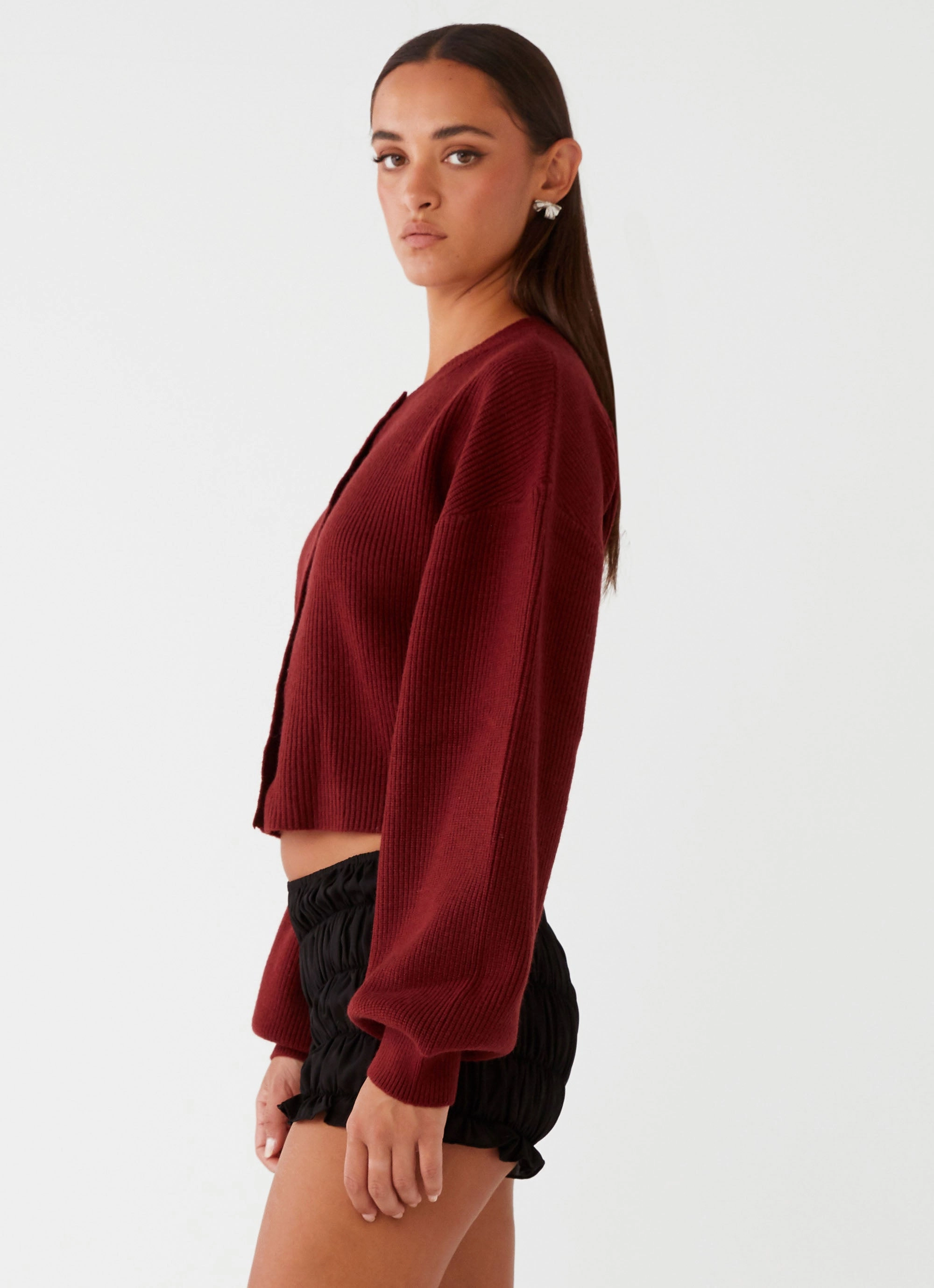 Snow Day Layer Up Style Daphne Knit Cardigan - Maroon