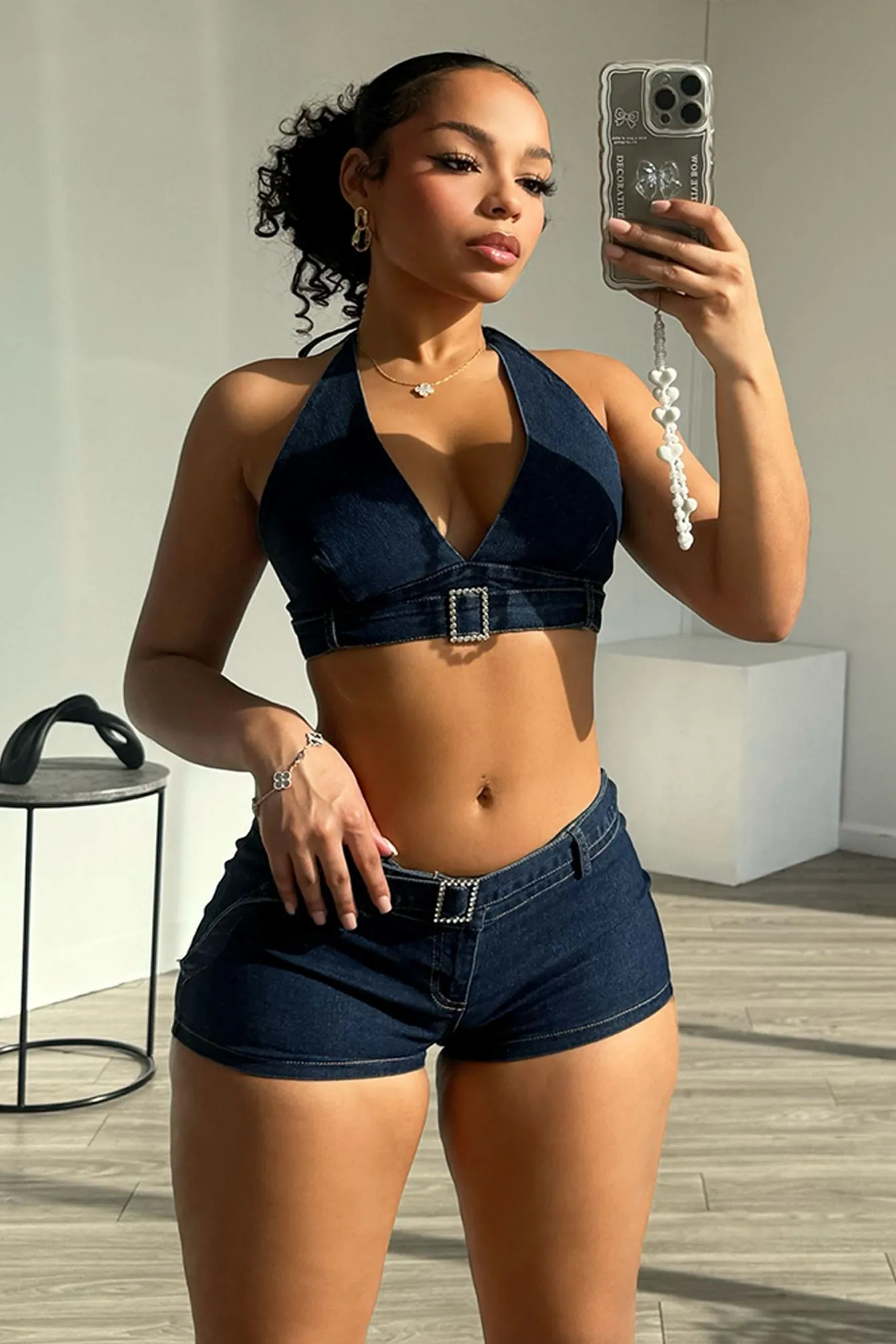 SoftBrushed AthleisureInspired One Call Away Denim Top & Shorts SET