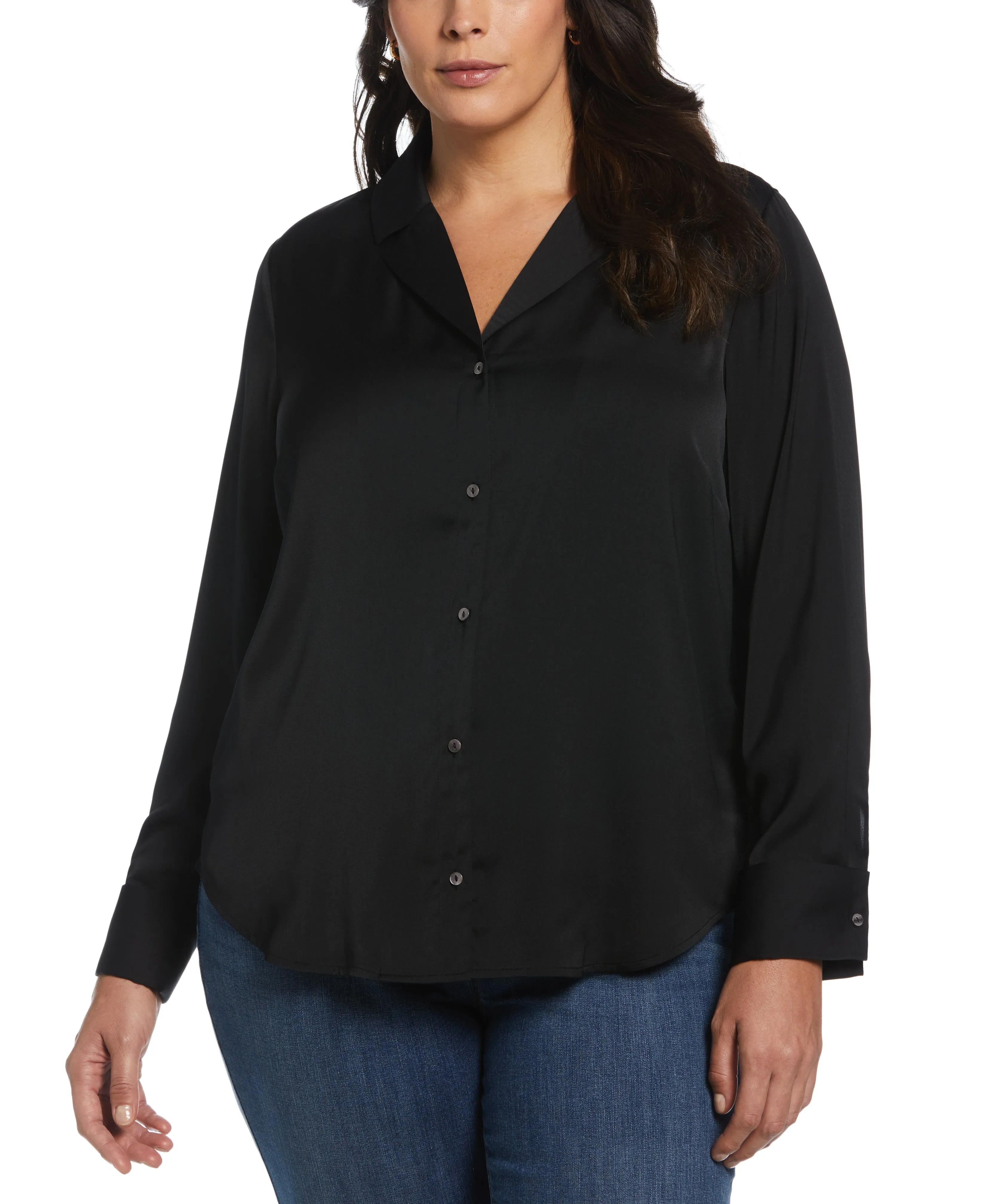 Plus Size Notch Collar Blouse TearResistant Blends Casual Look