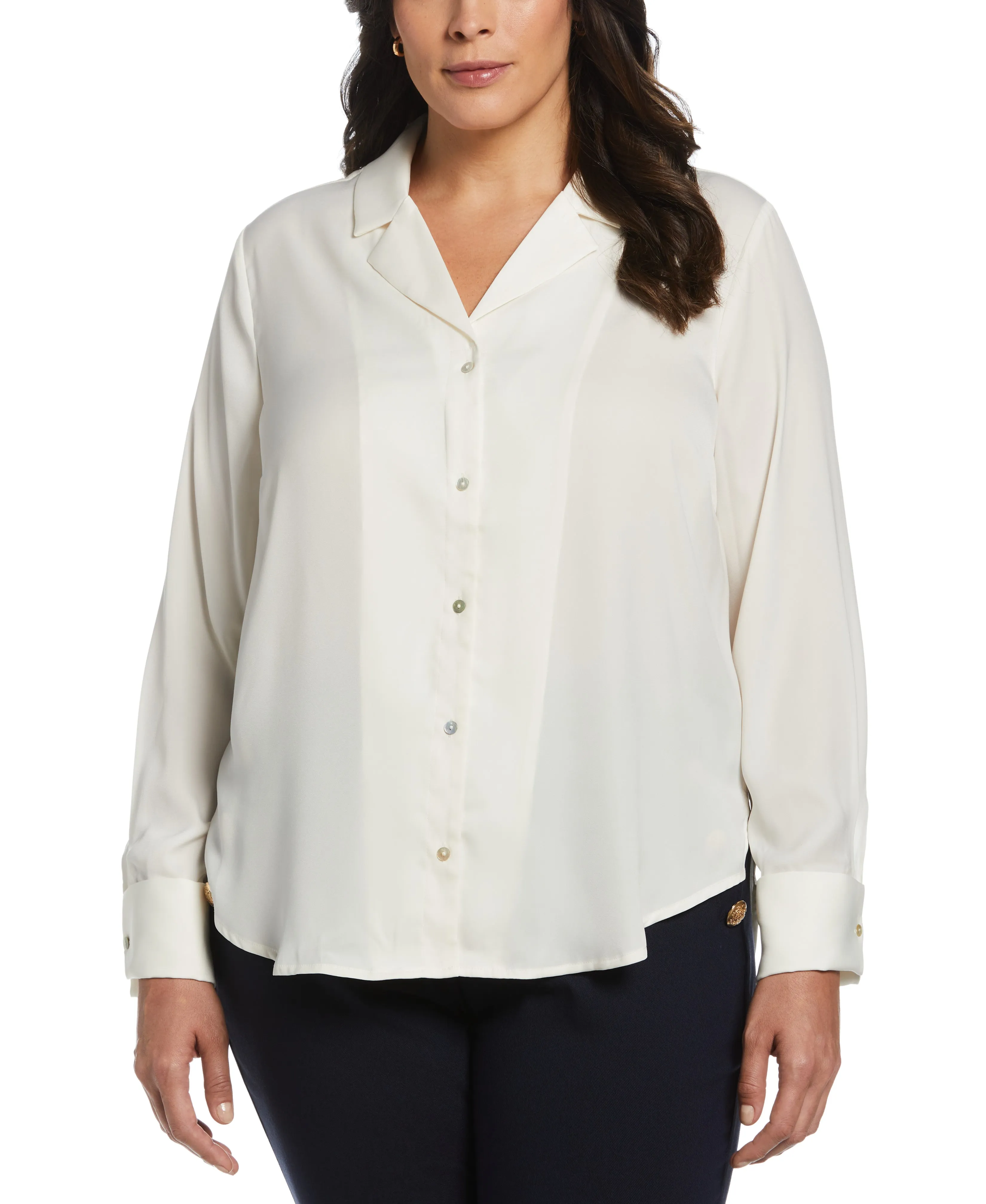Plus Size Notch Collar Blouse Bonded Seam Innovation MinimalistAesthetic