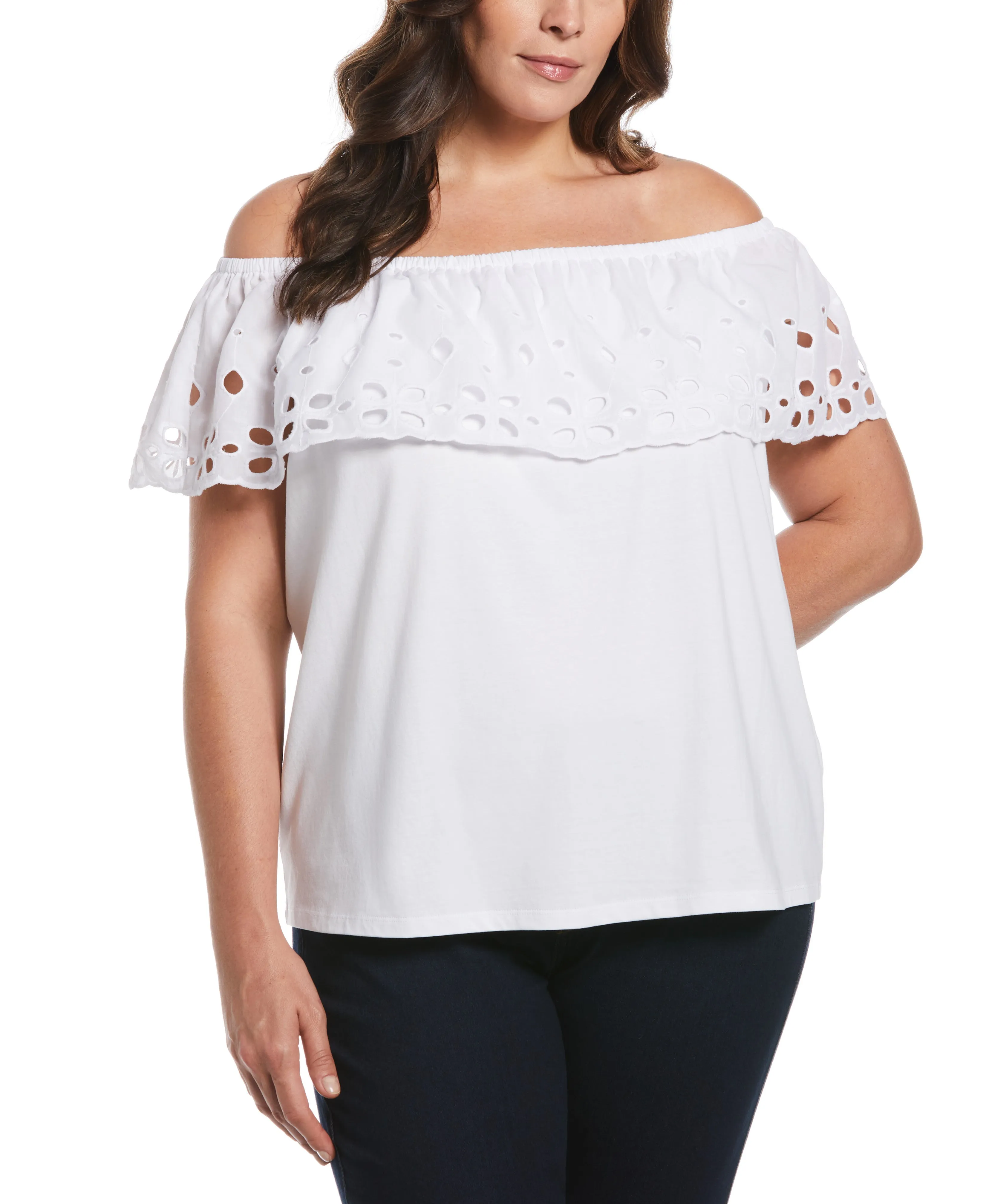 Odor Control Technology Plus Size Off the Shoulder Mixed Media Top